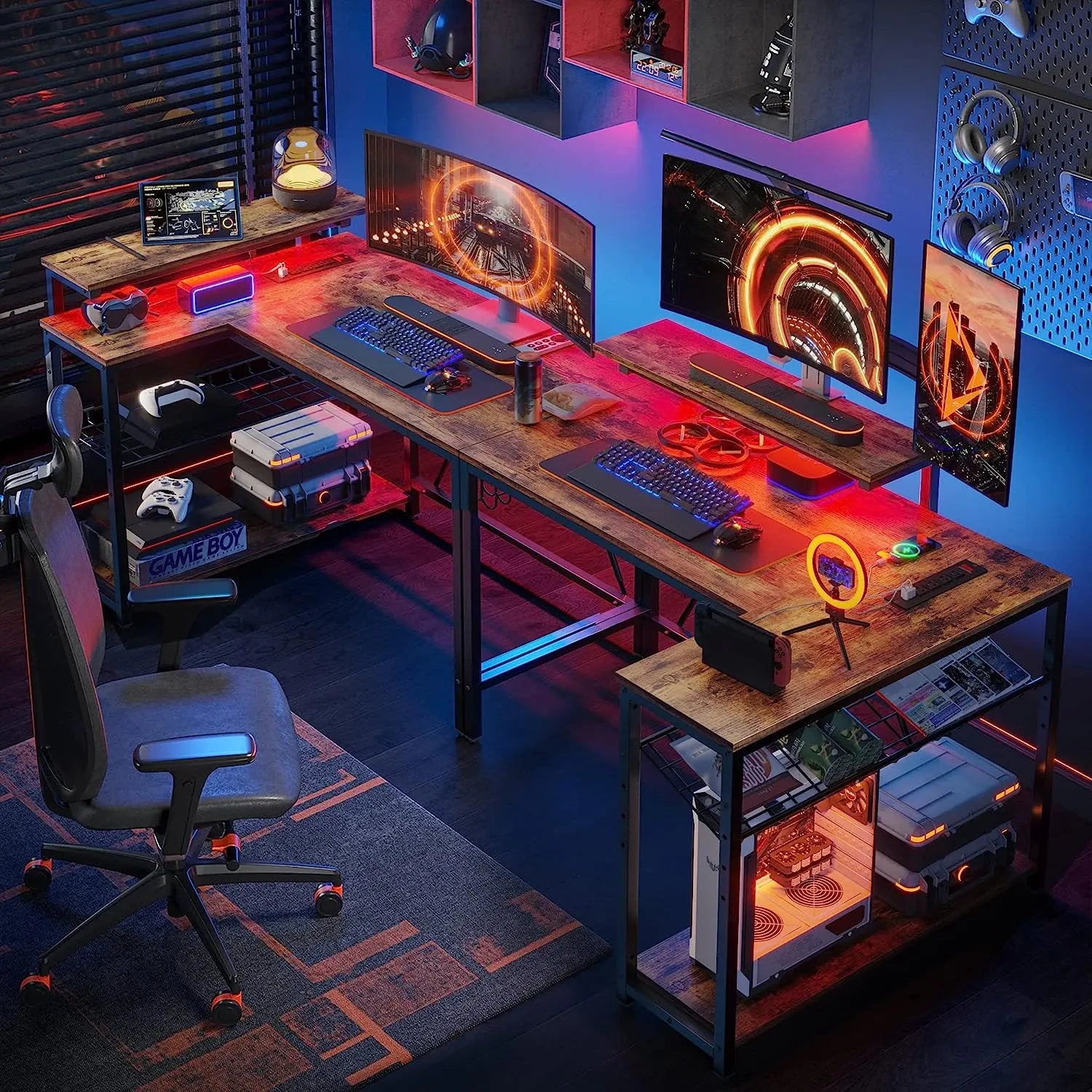 Furniture Pick Reviews: L Shaped Desk with Charging Port & LED Strip - Bestier