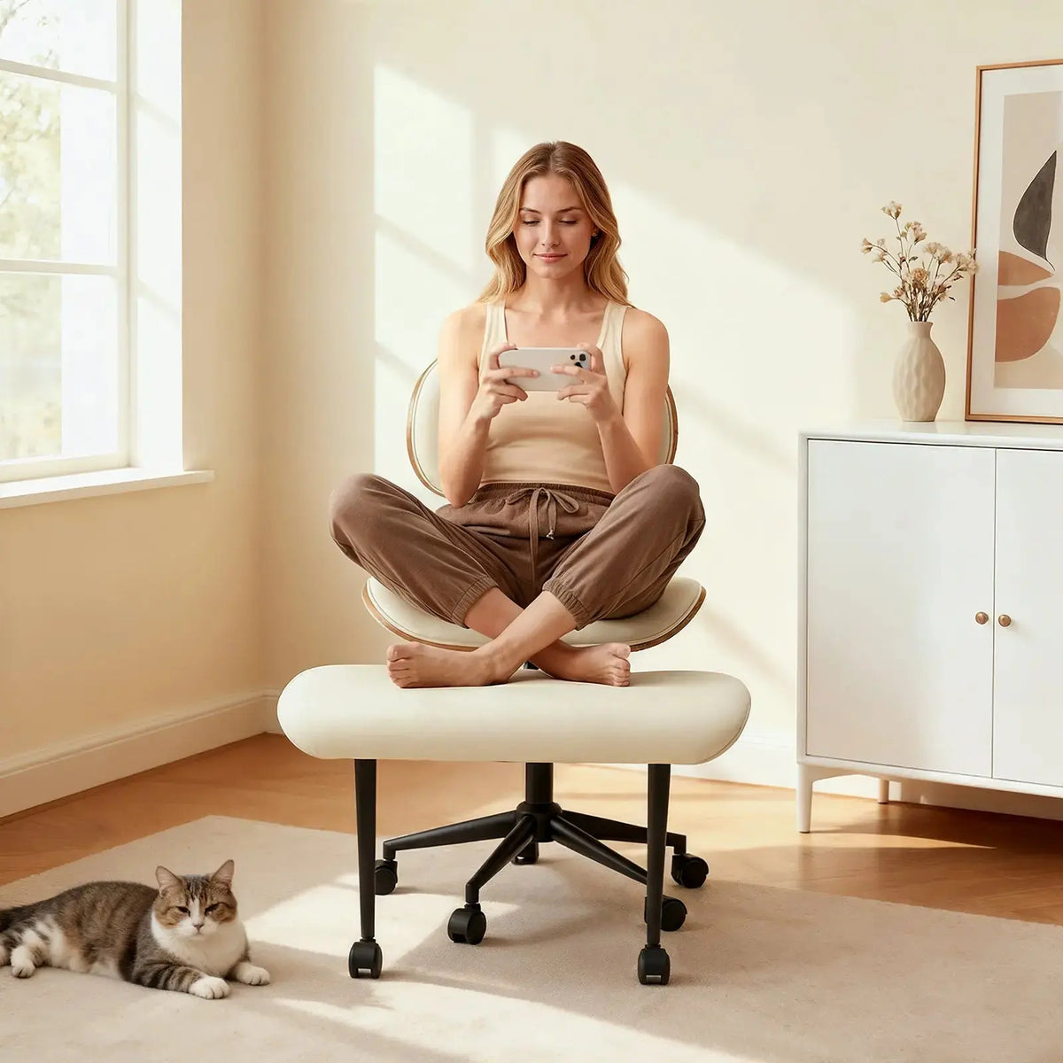 Bestier Cross Legged Office Chair, Adjustable Height Ergonomic ADHD Chair, Swivel Seat for Yoga Meditation home office, PU Leather Bestier