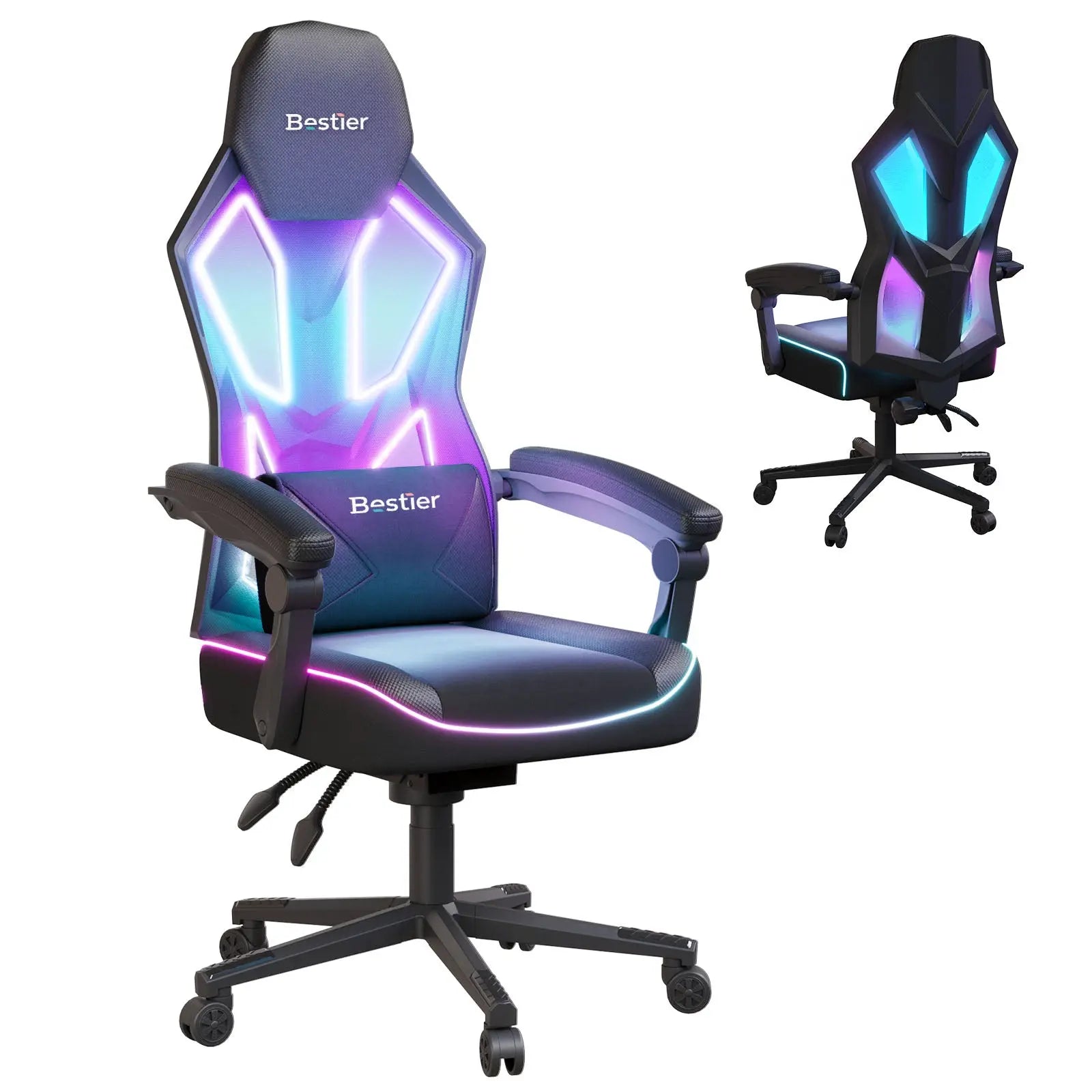 Bestier RGB LED gaming chair with breathable mesh fabric and high back.