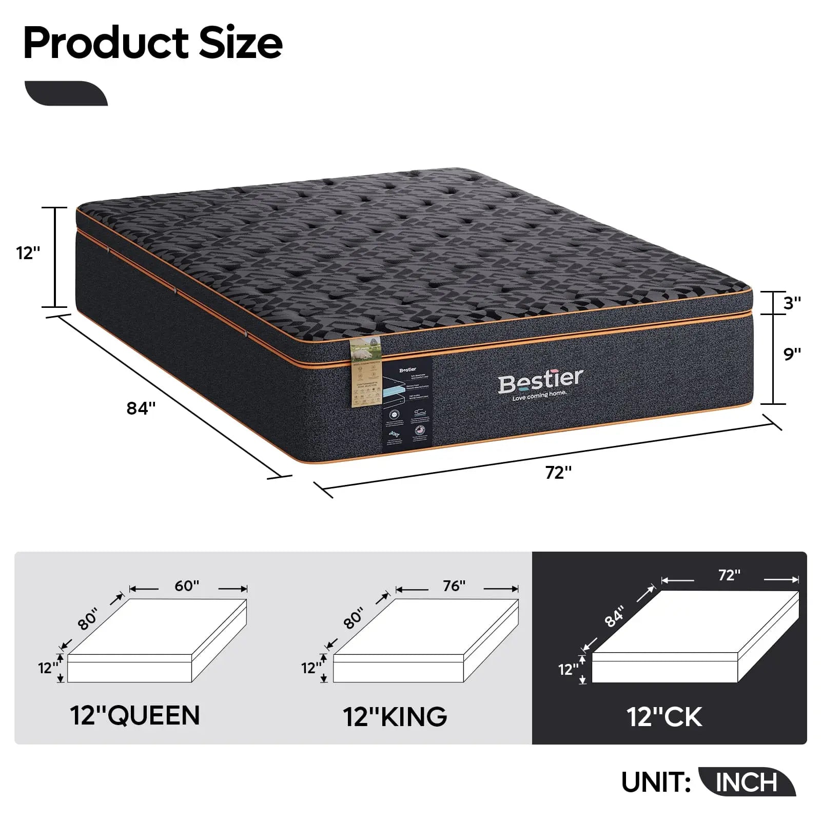 12 inch california king gel memory foam mattress Bestier