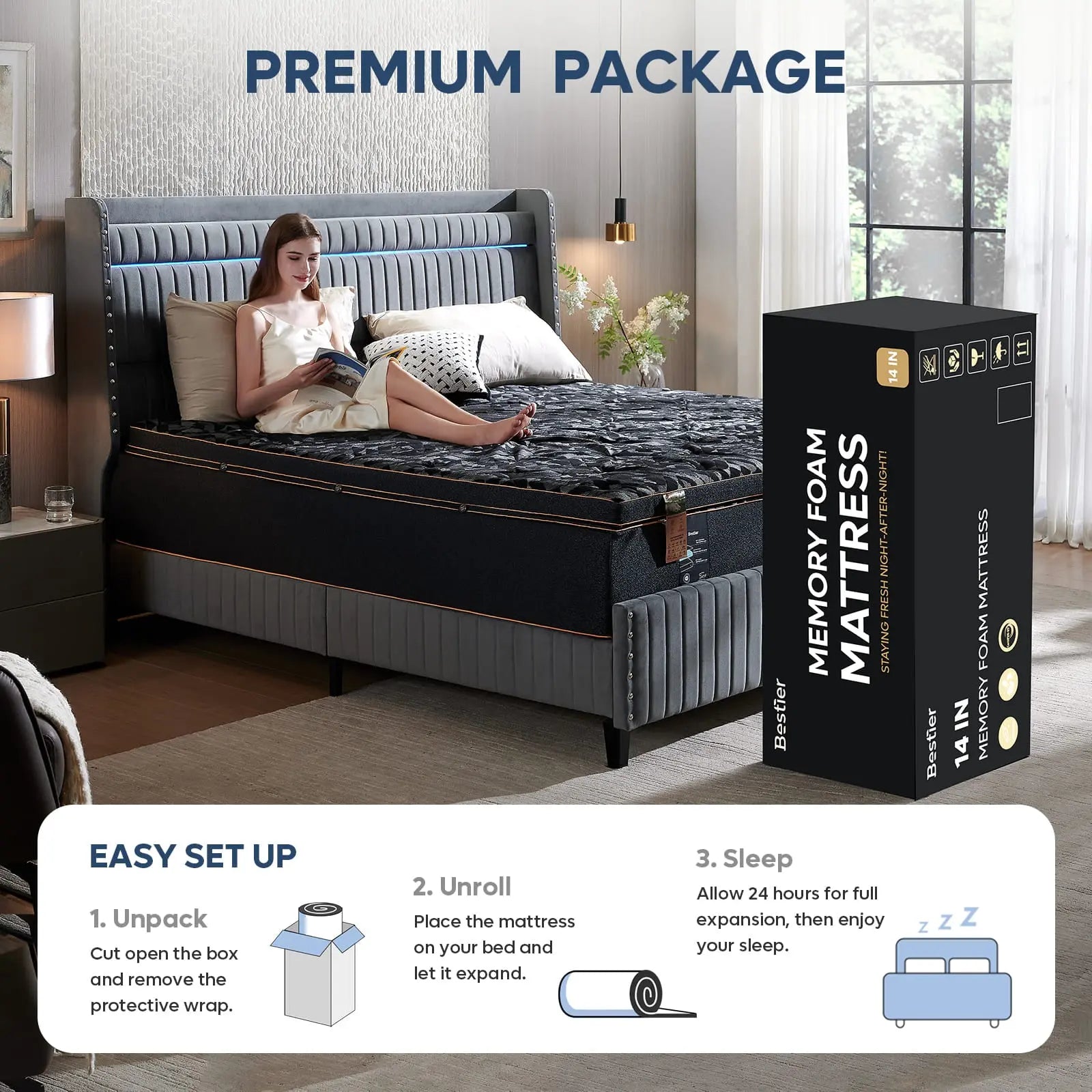 14 inch queen gel memory foam mattress Bestier