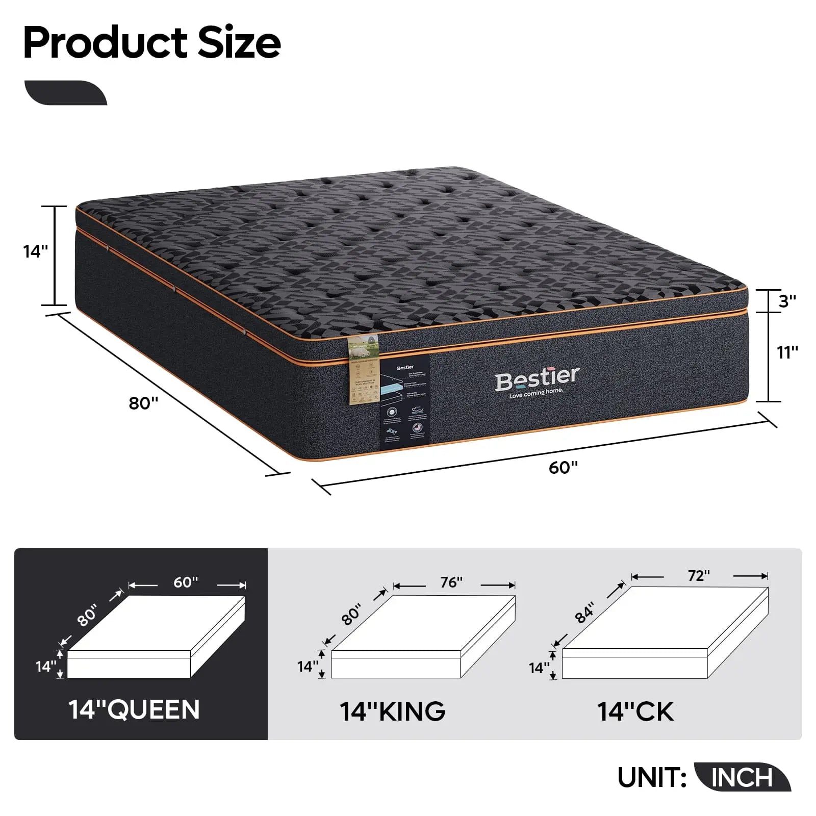 14 inch queen gel memory foam mattress Bestier