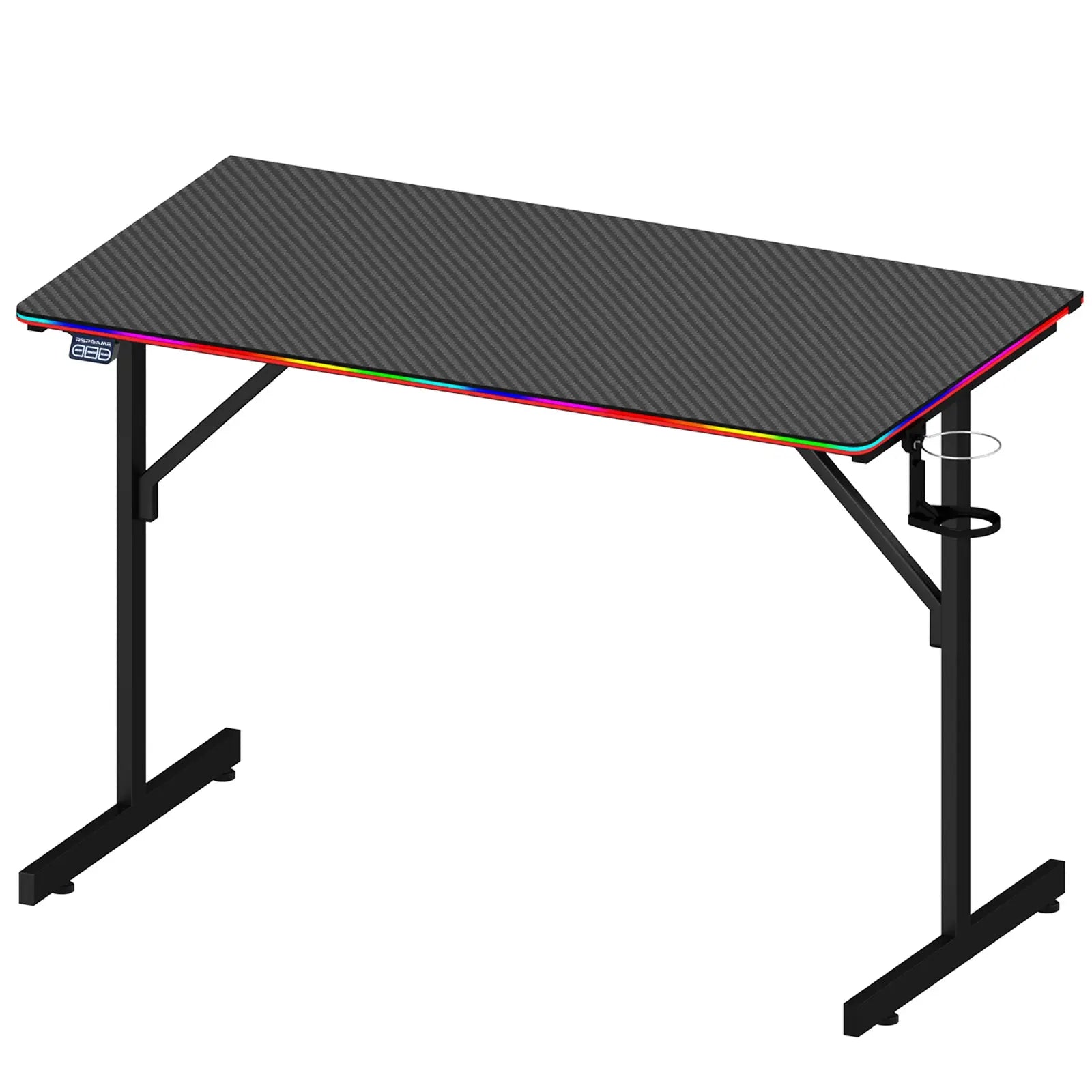 Gaming Desk with Music-Sync LED Lights - Cup Holder, Multi-Hook & Adjustable Foot Pads Bestier