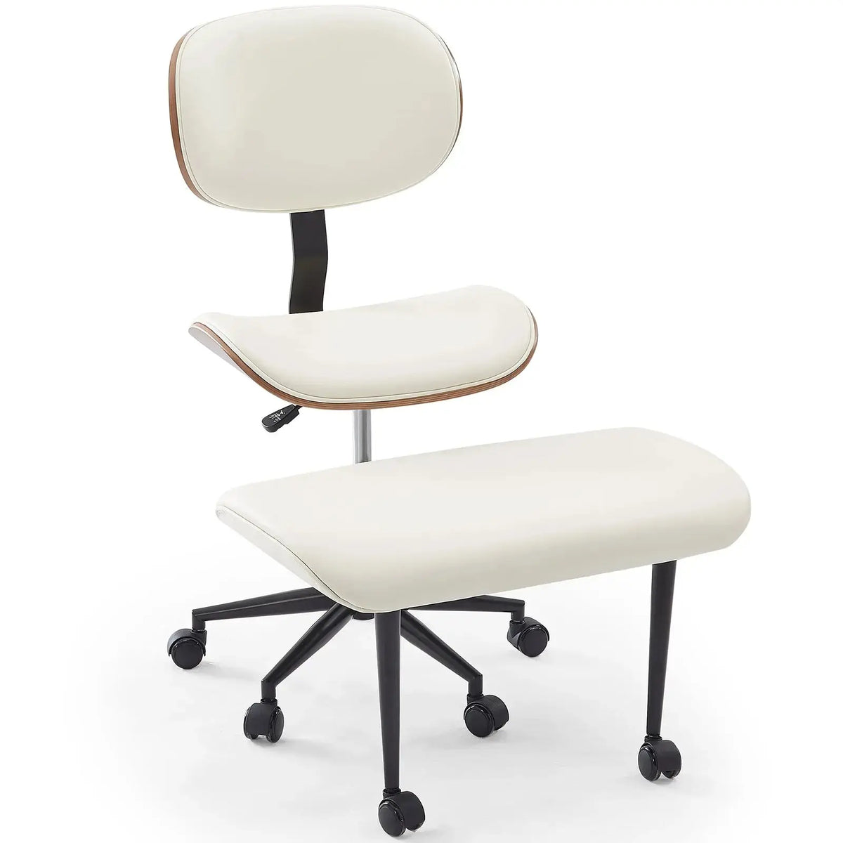 Bestier cream PU leather cross-legged office chair, adjustable height, swivel.