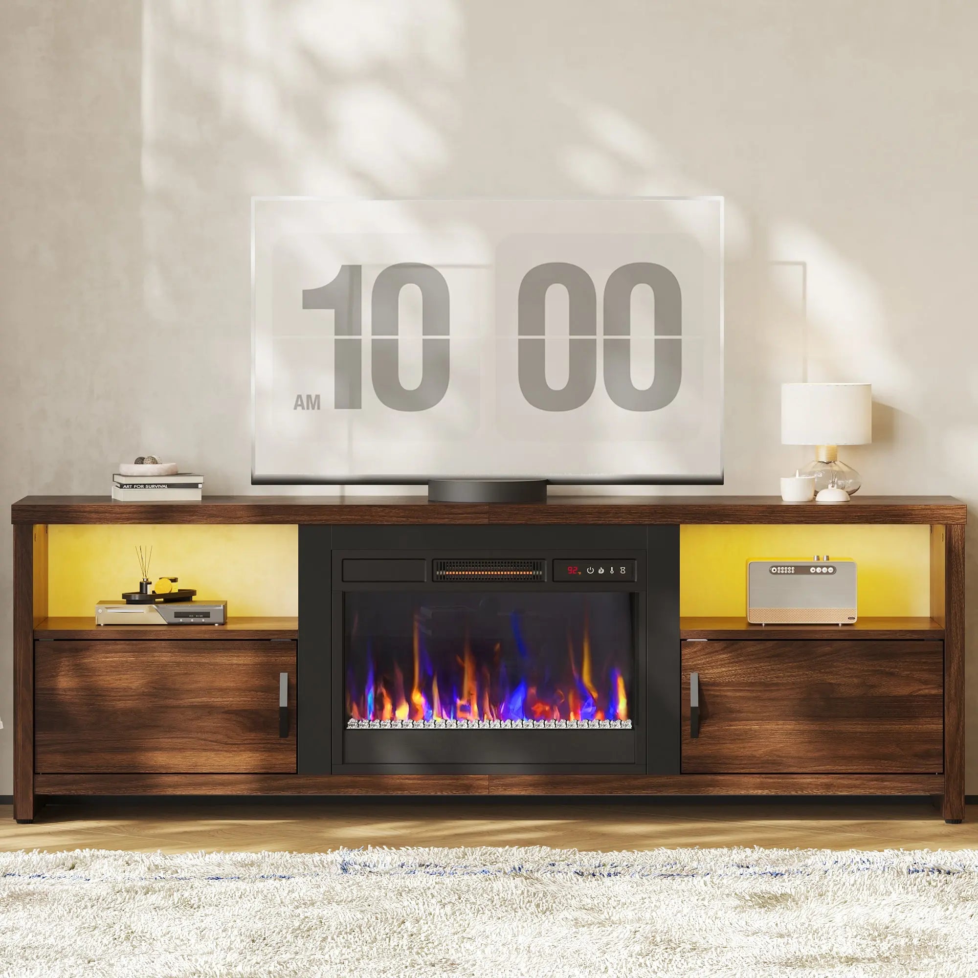 Bestier 71" Modern Fireplace TV Stand for TVs up to 75", LED Entertainment Center Gaming TV Console with 23" Remote Control Electric Fireplace Bestier