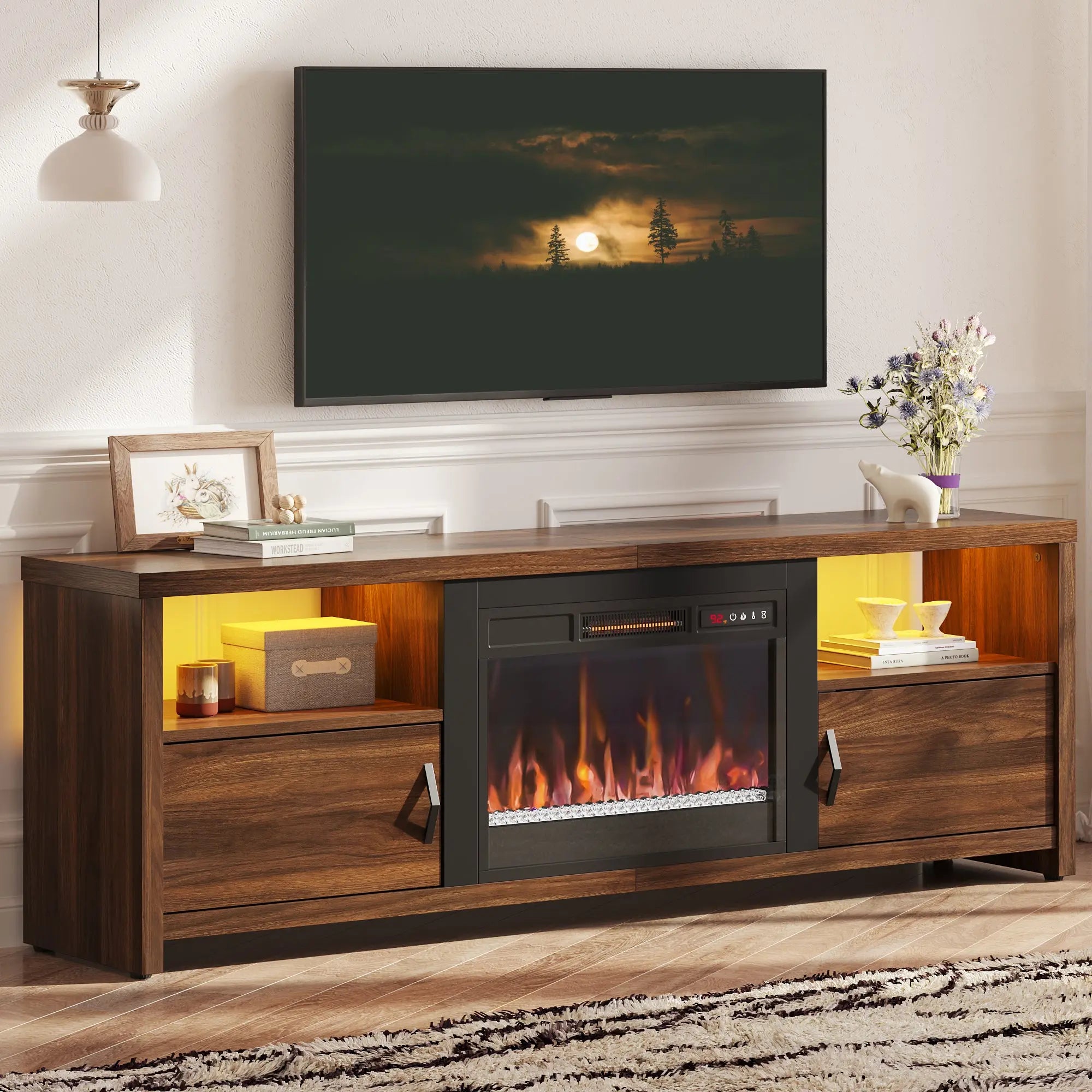 Bestier 71" Modern Fireplace TV Stand for TVs up to 75", LED Entertainment Center Gaming TV Console with 23" Remote Control Electric Fireplace Bestier