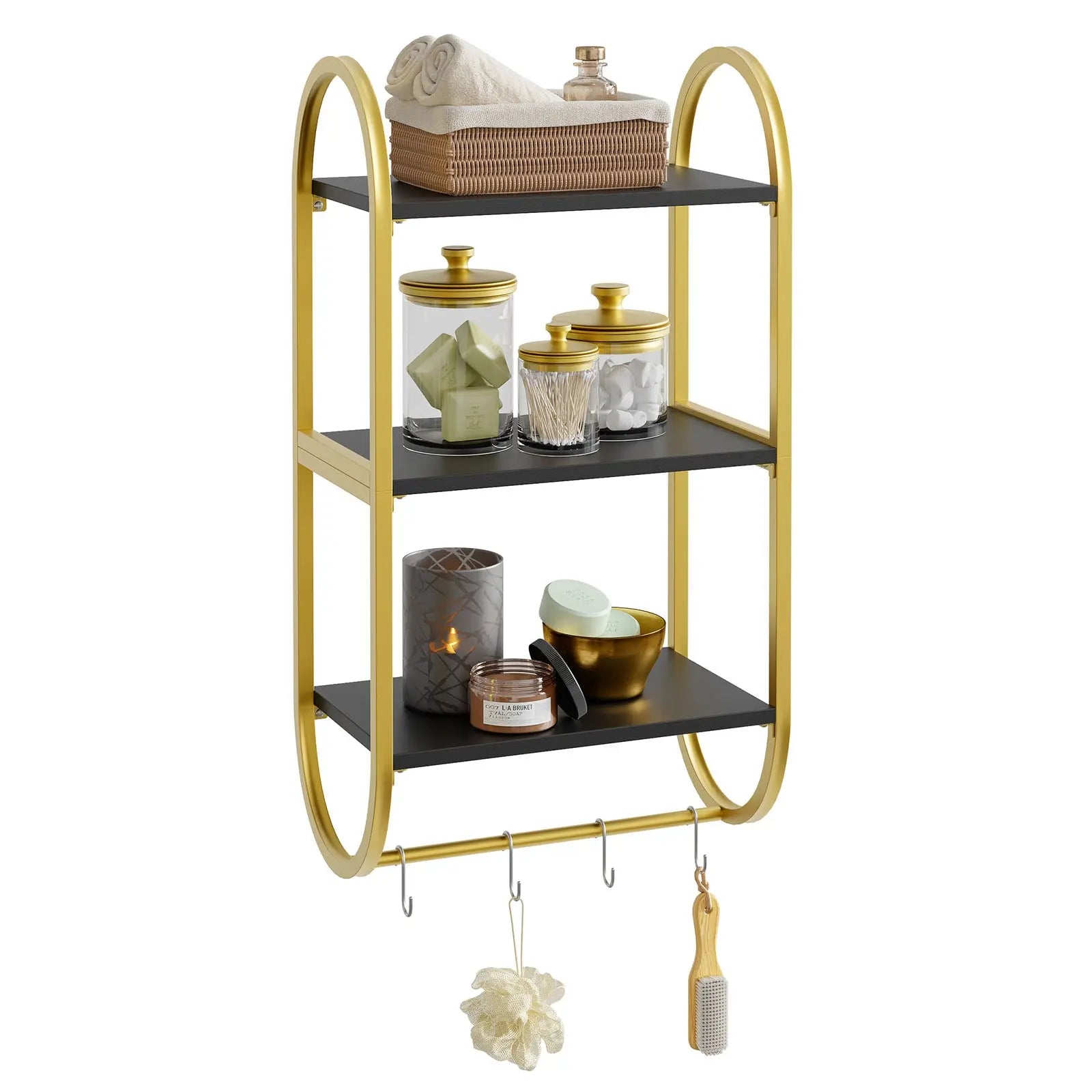 3-Tier Floating Wall Shelves with Towel Bar & Hooks - Versatile Home Storage Bestier