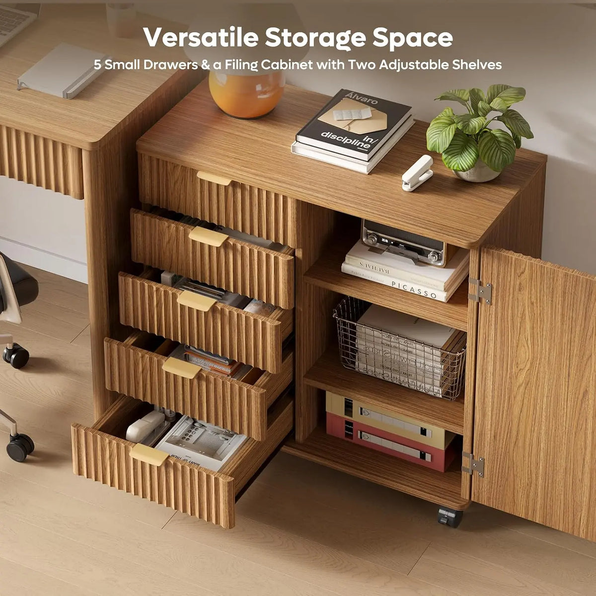 Bestier Office Storage Cabinet with 5 Drawers and Adjustable Shelf, Brown Commercial Office Furniture, Drawers + Shelves Bestier