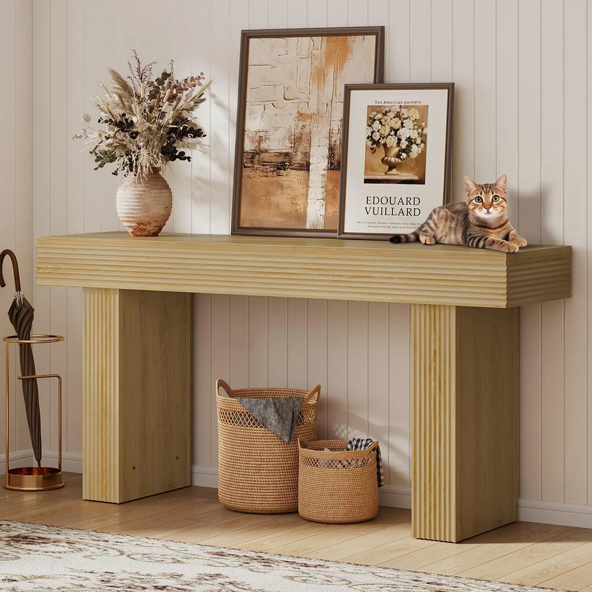Bestier 63” Console Table, Wood Entryway Table for Living Room Hallway, Oak Bestier