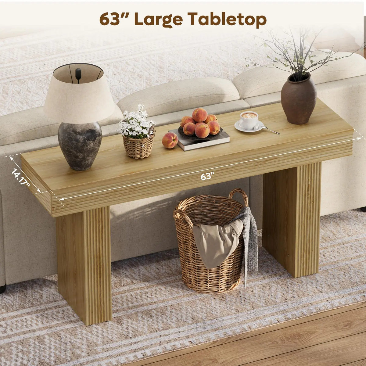 Bestier 63” Console Table, Wood Entryway Table for Living Room Hallway, Oak Bestier