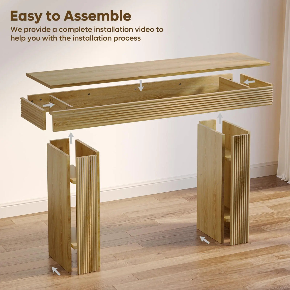 Bestier 63” Console Table, Wood Entryway Table for Living Room Hallway, Oak Bestier