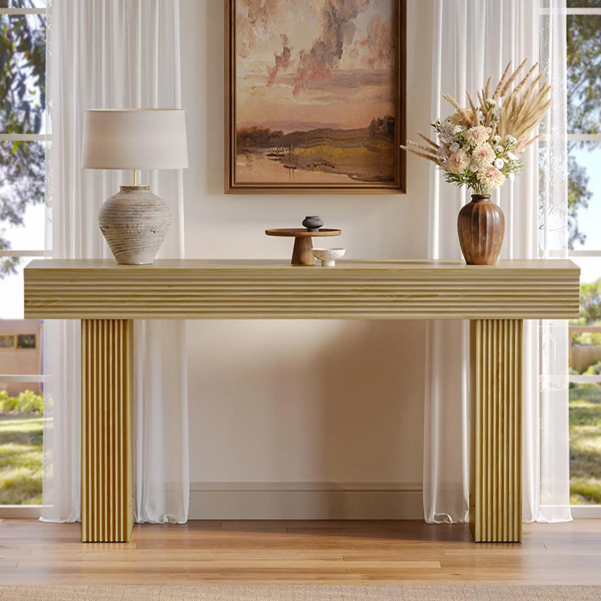 Bestier 63” Console Table, Wood Entryway Table for Living Room Hallway, Oak Bestier