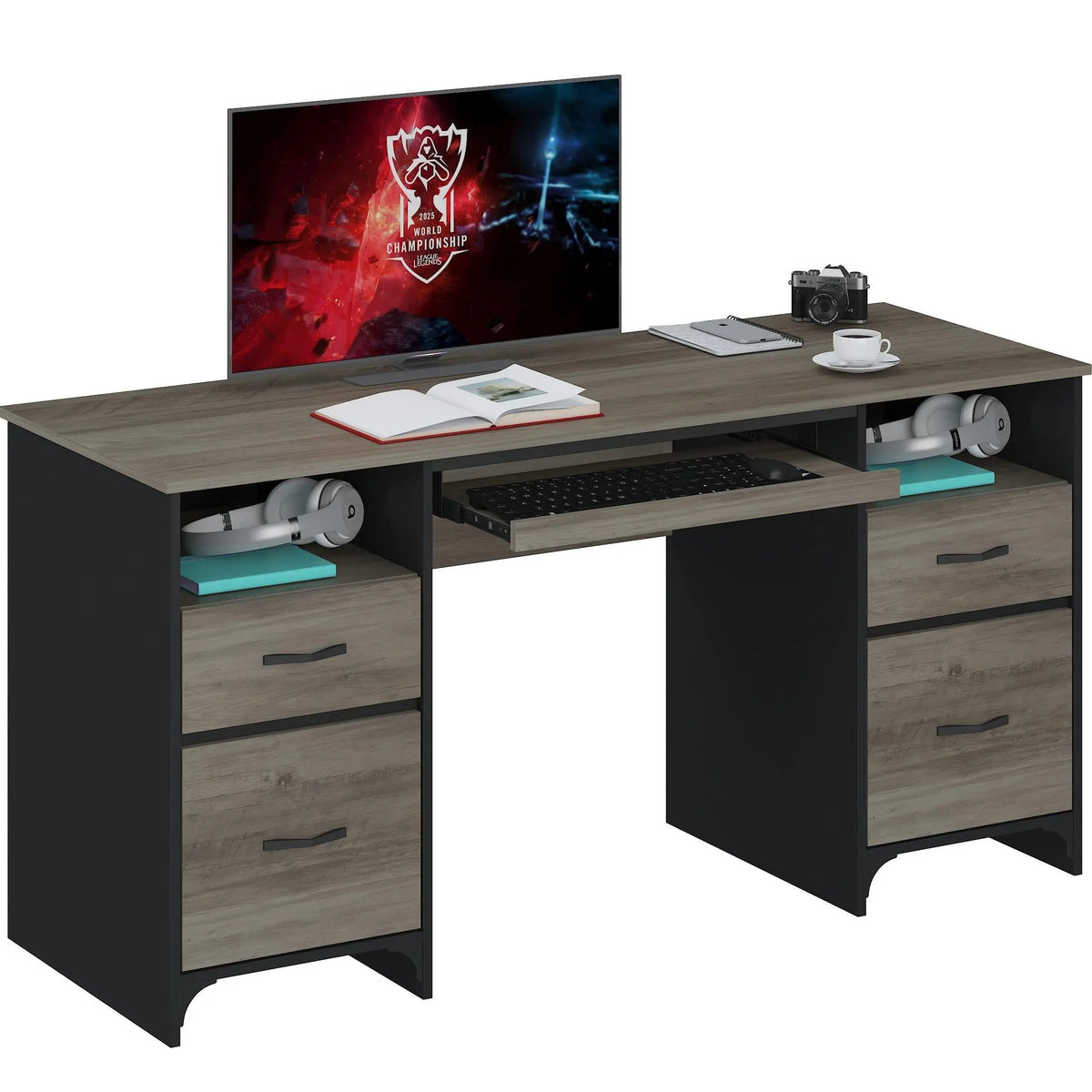 59" Home Office Computer Desk with Drawers, File Cabinet & Keyboard Tray, Executive Workstation Bestier