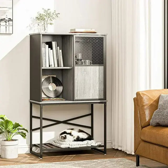 30" Kitchen Storage Sideboard with Sliding Mesh Metal Door and Open Shelf - Bestier