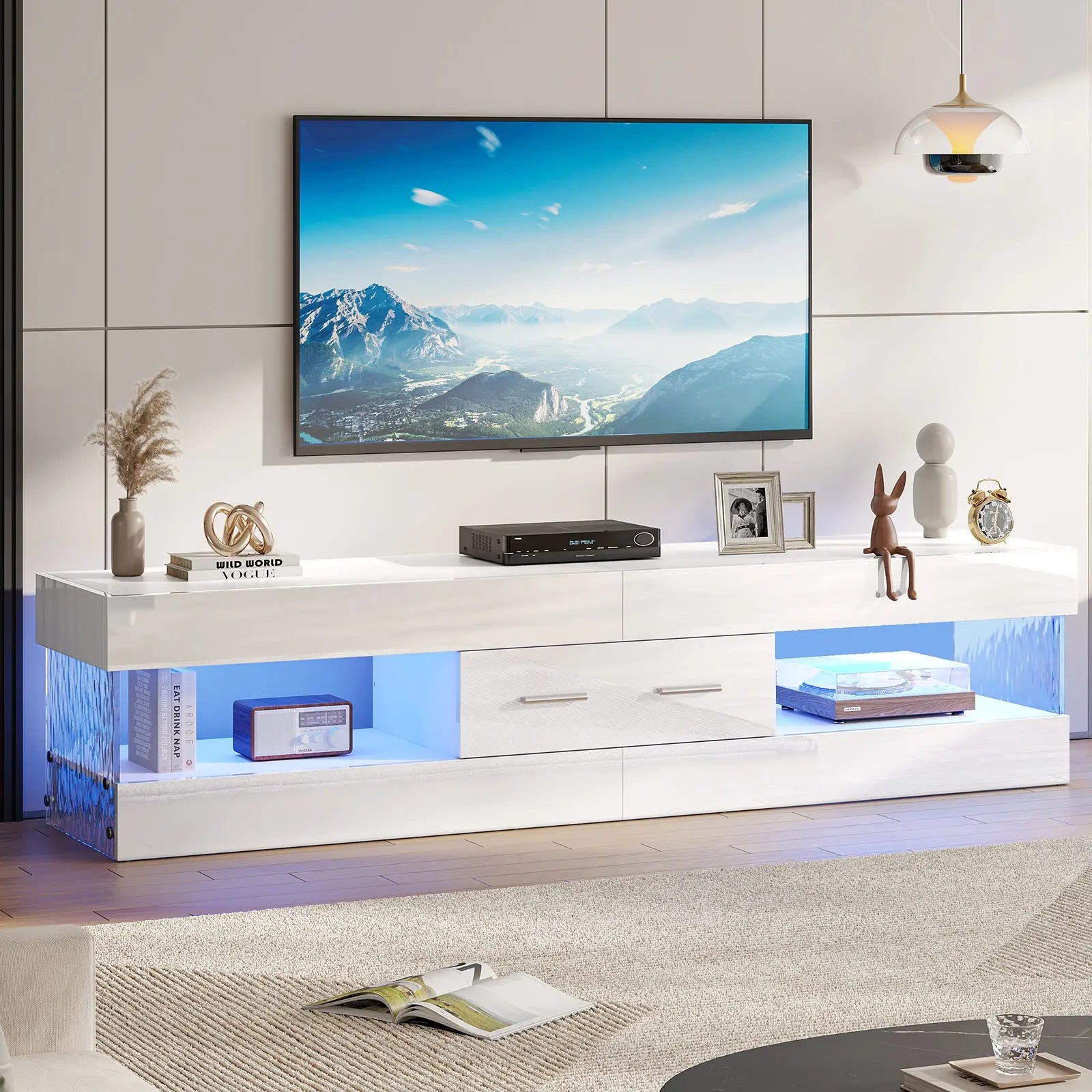 TV Stand for TVs up to 75" Modern Entertainment Center with LED Light High Gloss TV Console Table Storage Drawers Bestier
