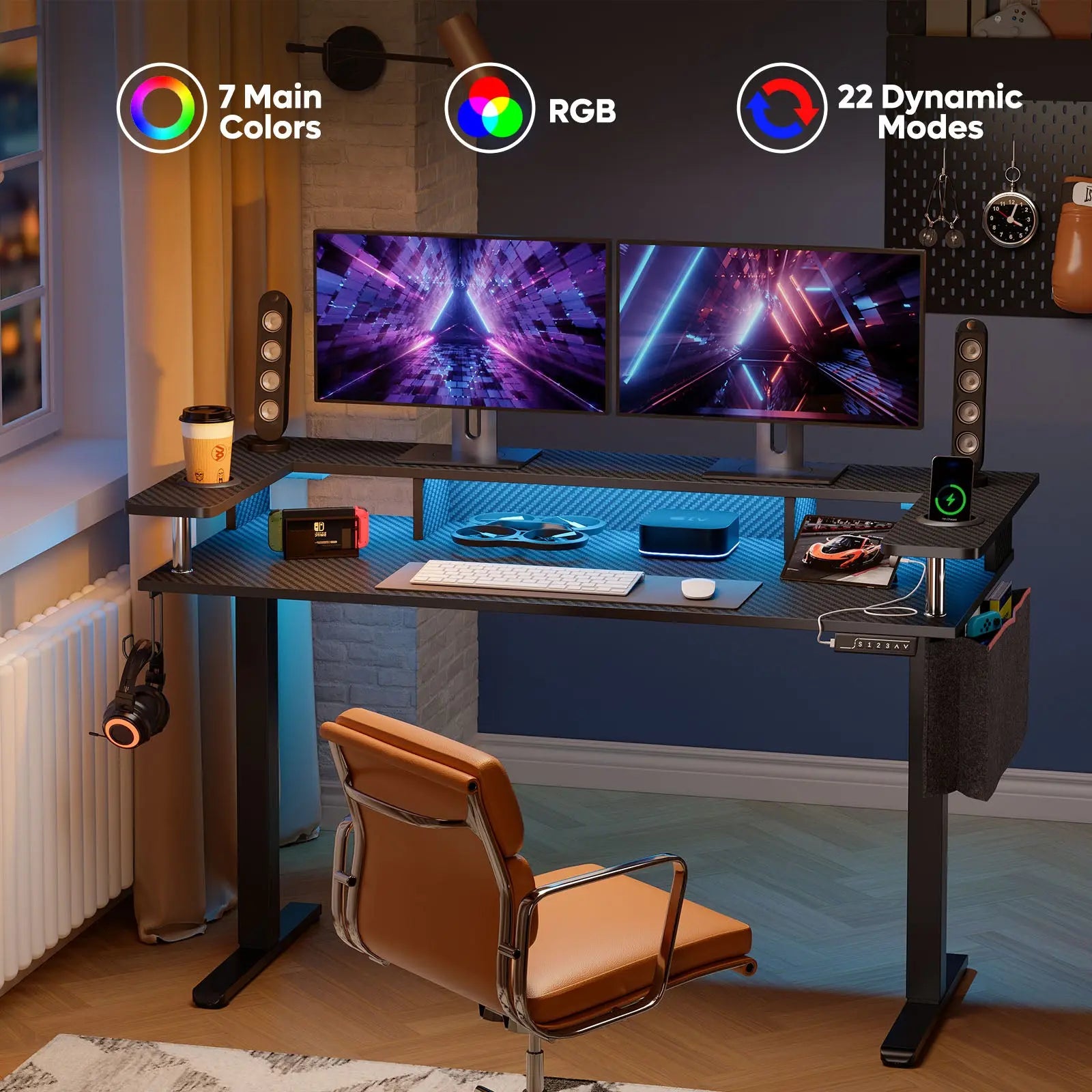 Bestier 58" adjustable electric standing desk with monitor stand & RGB LEDs.