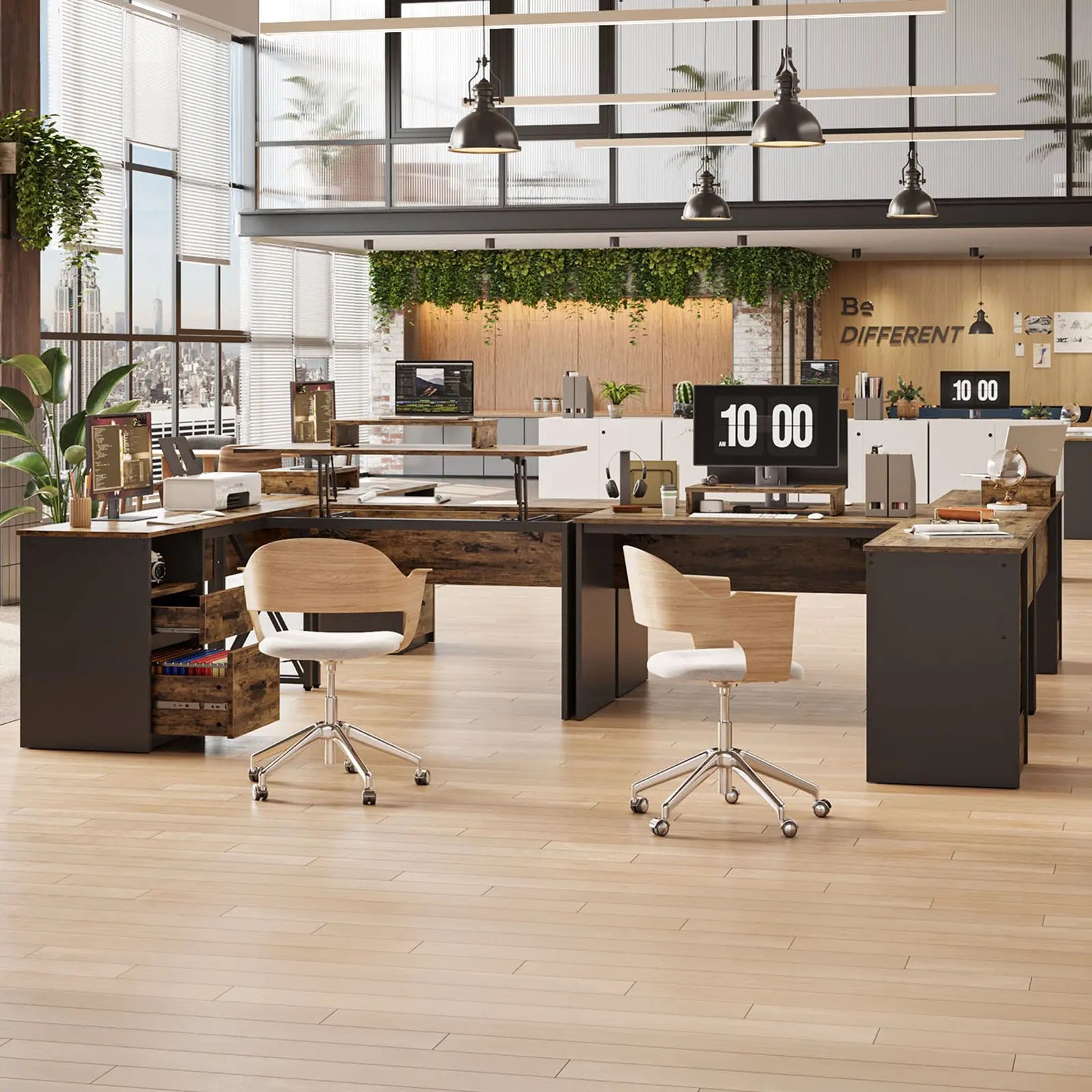 Bestier 56-inch L-Shaped Computer Desk with Drawers and Monitor Stand Bestier