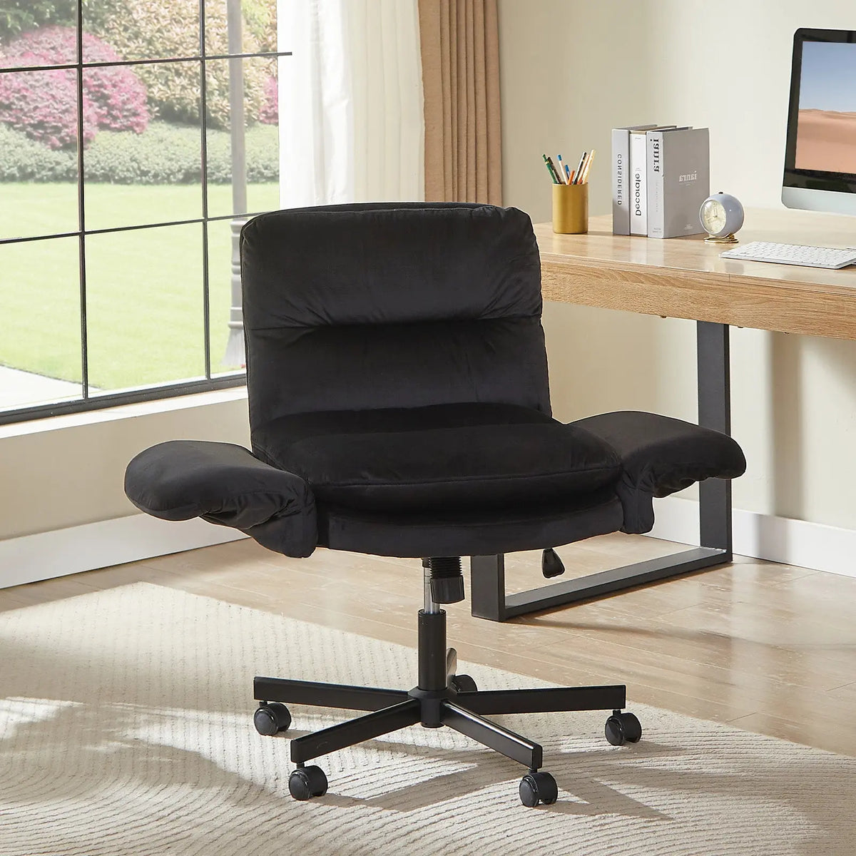 BESTIER Modern Criss Cross Ergonomic Office Desk Chair - 360° Swivel, 5-Position Reversible Flip-Up Arms, Rolling Wheels, Adjustable Backrest, Rock Function, 2 Side Pockets, 21.3”-40.9” Seat Width, Compact Space-Saving (Ergonomic Chairs), Criss Cross Chai Bestier