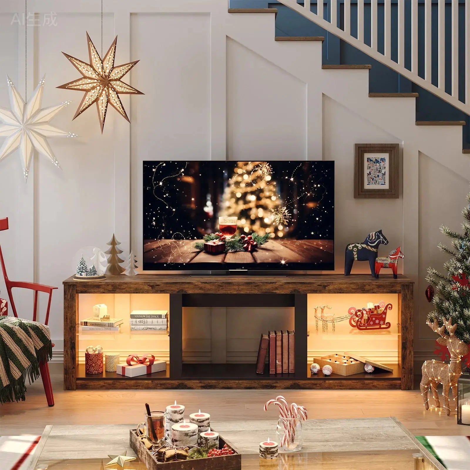 Bestier 70 Inch Fireplace TV Stand for TV up to 75", LED Entertainment Center with 23" Electric Fireplace Media Console Table for Living Room with Glass Shelves Bestier
