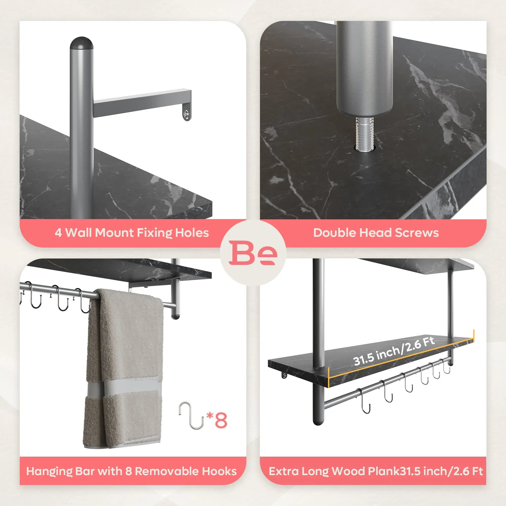 Bestier Industrial 2-Tier Wall-Mounted Bookshelf Plant Stand Shelf Baker's Racks with 8 S-Hooks Bestier