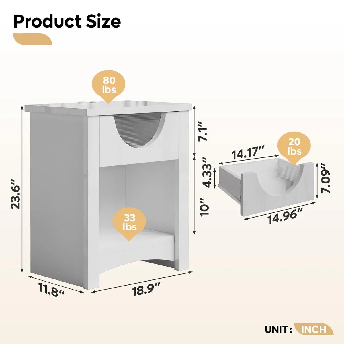 Bestier Nightstands Set of 2 with Charging Station, Modern LED End Table Bedside Table with Drawer for Bedroom, Living Room Bestier