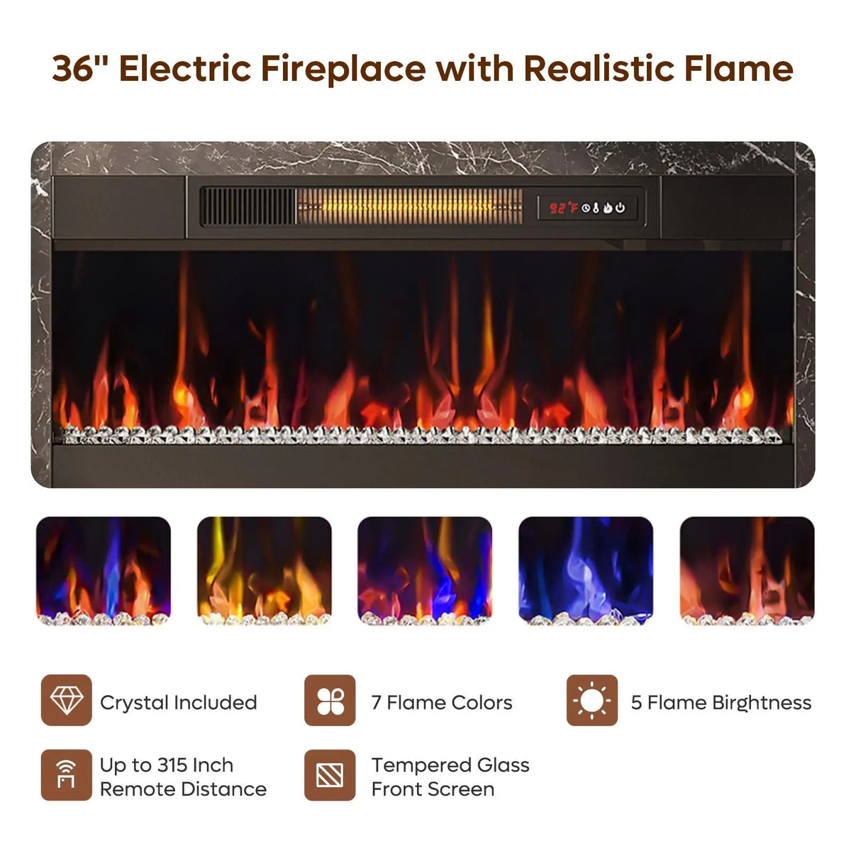 Bestier LED Fireplace TV Stand - 70" Wide Fit, 70 Inches/75"80" TV Ready, 36" Electric Fireplace with Heat + Ambience, High Gloss Modern Media Console with Storage Cabinet for Living Room Bedroom, White Bestier