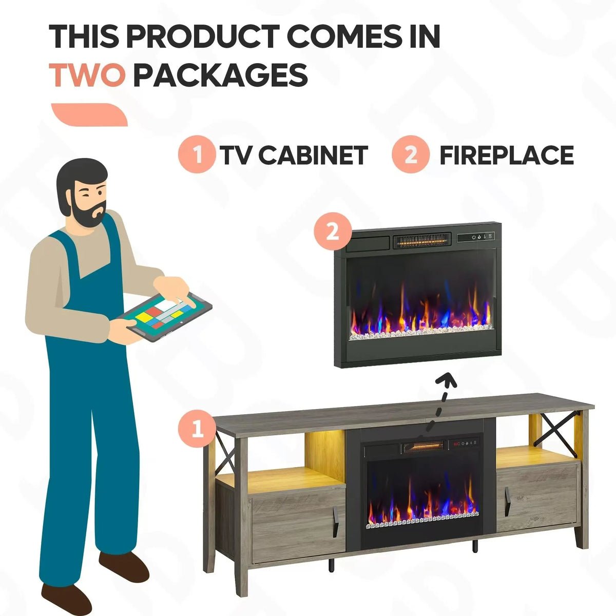 Bestier 63" Fireplace TV Stand (Fits TVs Up to 70"), Indoor Furniture LED Gaming Center with 18" Fireplace & Storage Shelves for Living Room, Fireplace Tv Stands Bestier