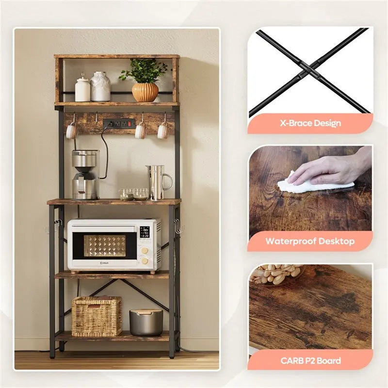 the detail of 5 Tiers Kitchen Bakers Rack with Power Outlets - Bestier
