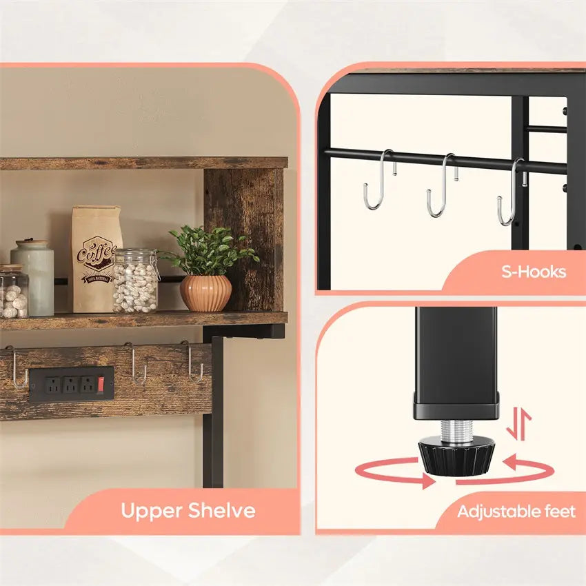 the detail of 5 Tiers Kitchen Bakers Rack with Power Outlets