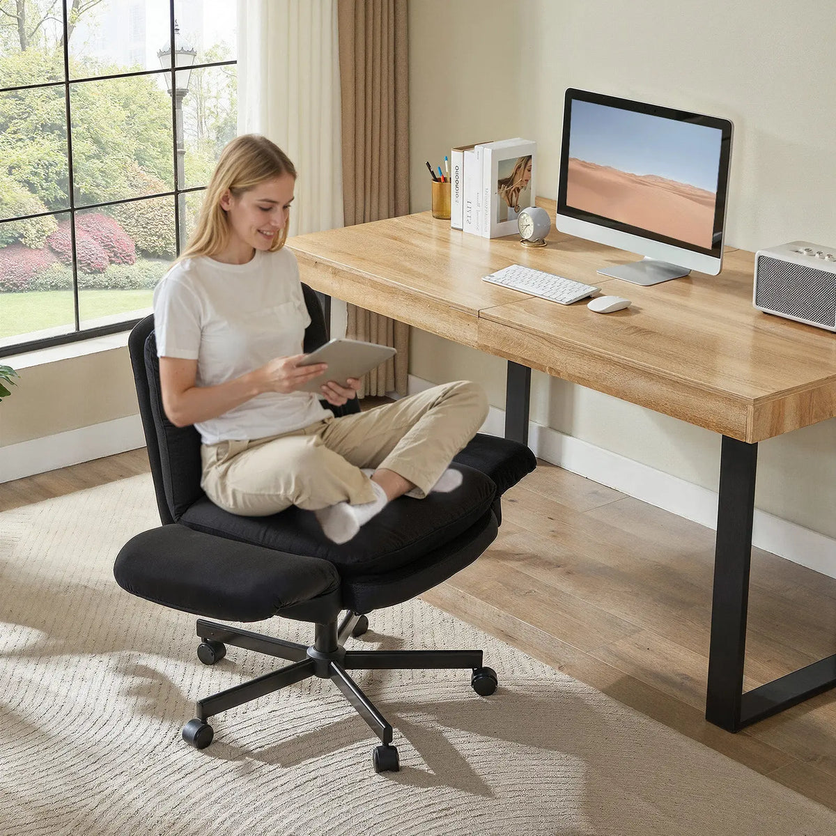 BESTIER Modern Criss Cross Ergonomic Office Desk Chair - 360° Swivel, 5-Position Reversible Flip-Up Arms, Rolling Wheels, Adjustable Backrest, Rock Function, 2 Side Pockets, 21.3”-40.9” Seat Width, Compact Space-Saving (Ergonomic Chairs), Criss Cross Chai Bestier