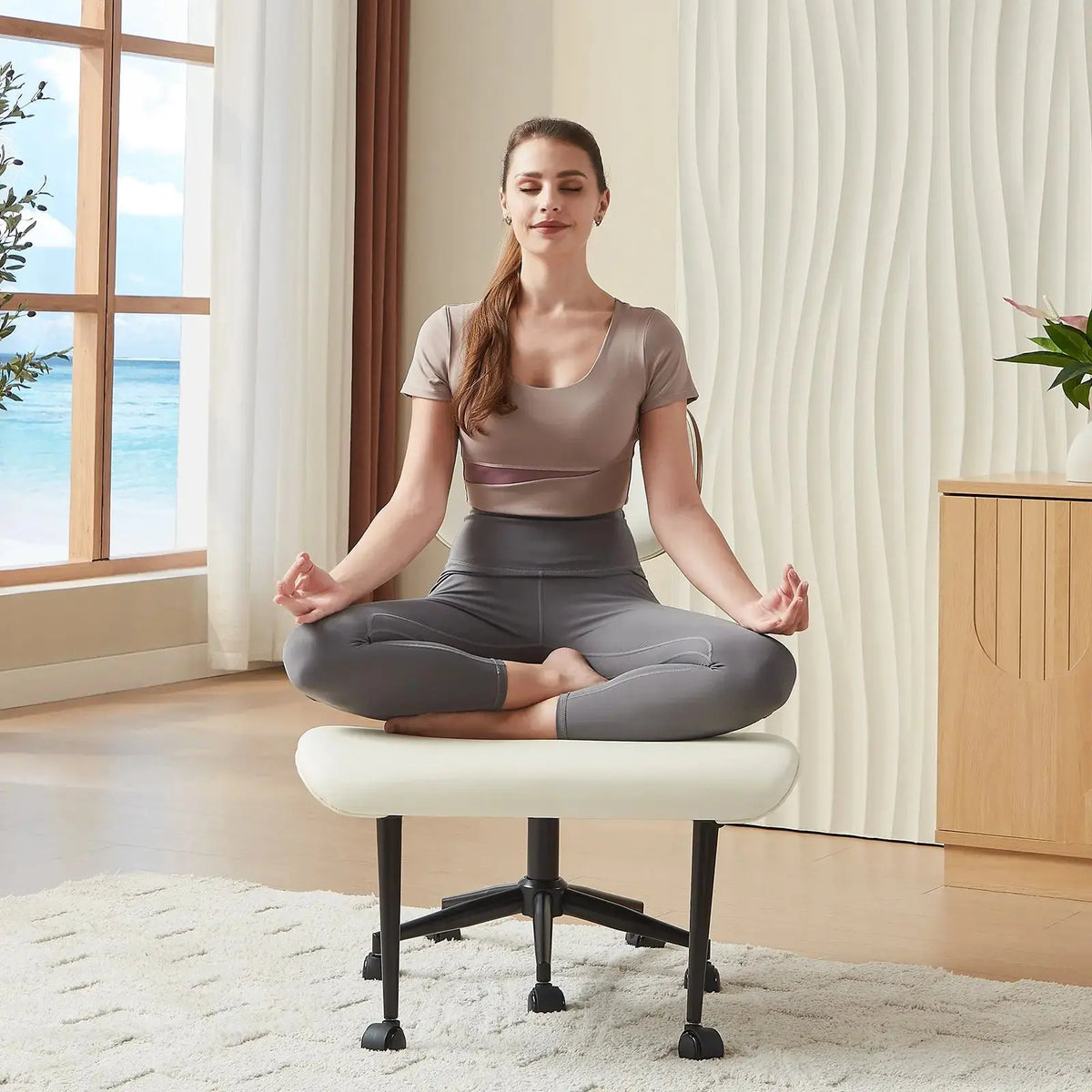 Bestier white PU leather ADHD ergonomic chair for yoga meditation.