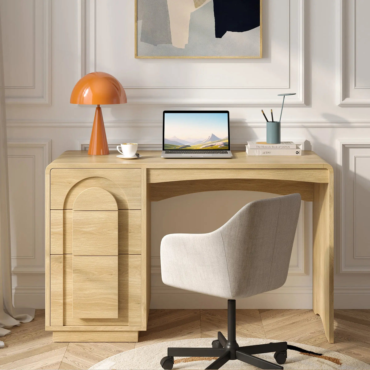 Bestier 47" Home Office Desk with 3 Drawers, Executive Style, Natural Oak Bestier