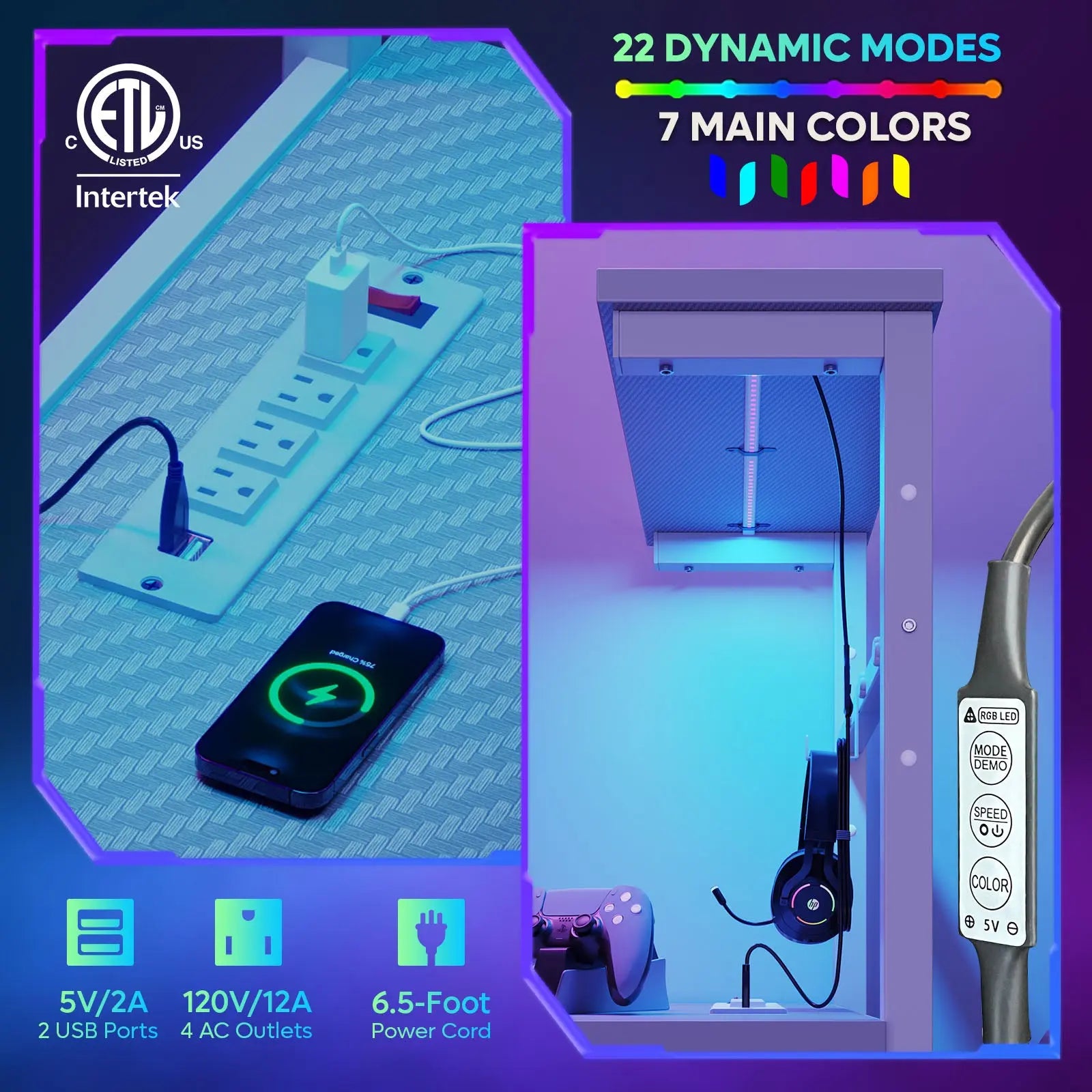 42-inch Gaming Desk with RGB Lights, Ergonomic Monitor Stand & Accessory Storage Bestier