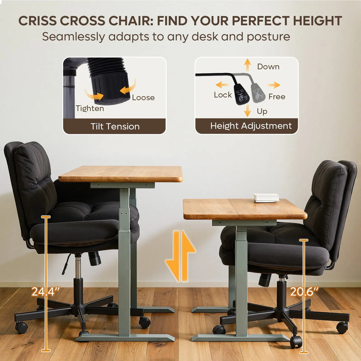 BESTIER Modern Criss Cross Ergonomic Office Desk Chair - 360° Swivel, 5-Position Reversible Flip-Up Arms, Rolling Wheels, Adjustable Backrest, Rock Function, 2 Side Pockets, 21.3”-40.9” Seat Width, Compact Space-Saving (Ergonomic Chairs), Criss Cross Chai Bestier