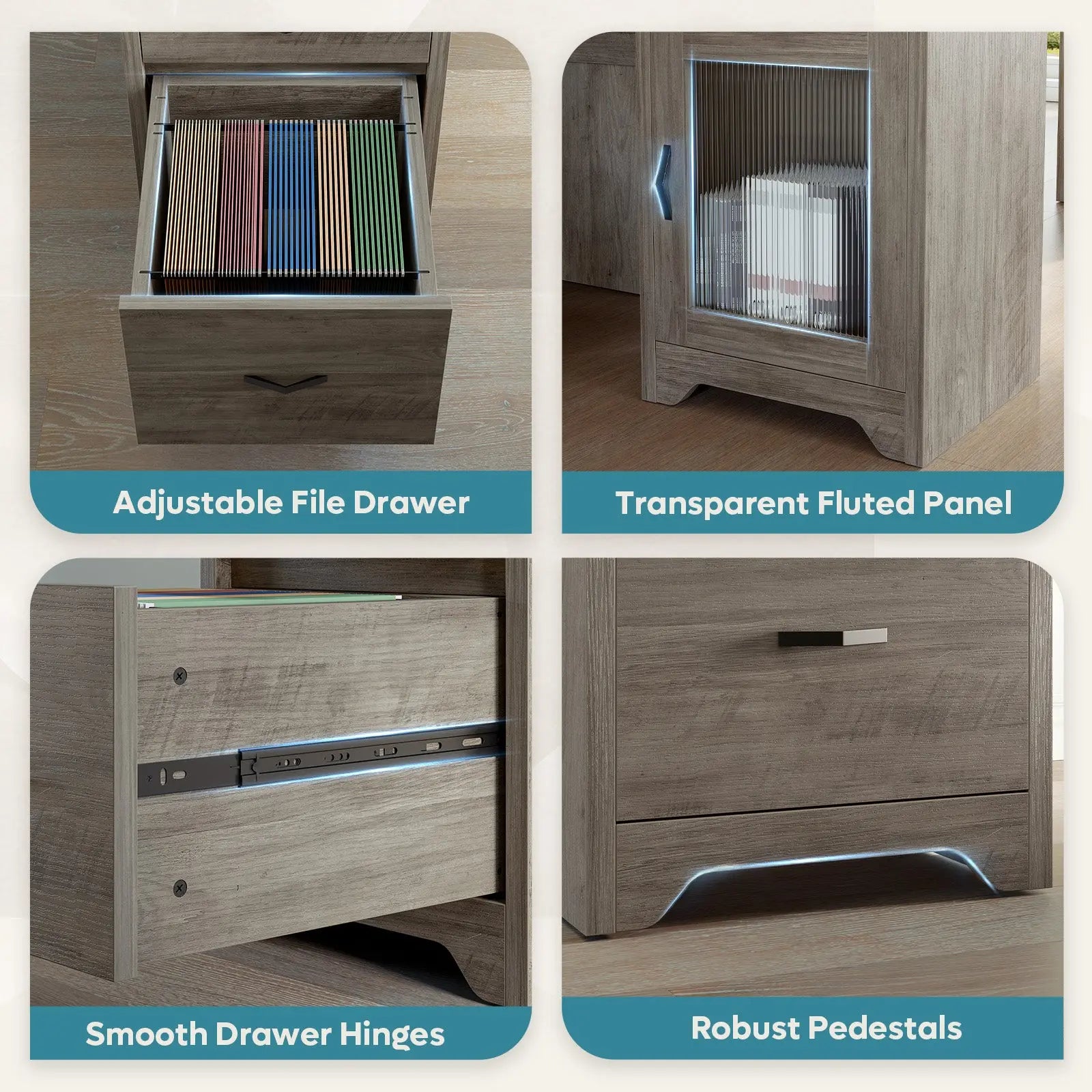 Bestier 63" Farmhouse L Shaped Desk Office Computer Desk with Charging Station & Cabinet, Corner Desk with File Drawers for Home Office Bestier