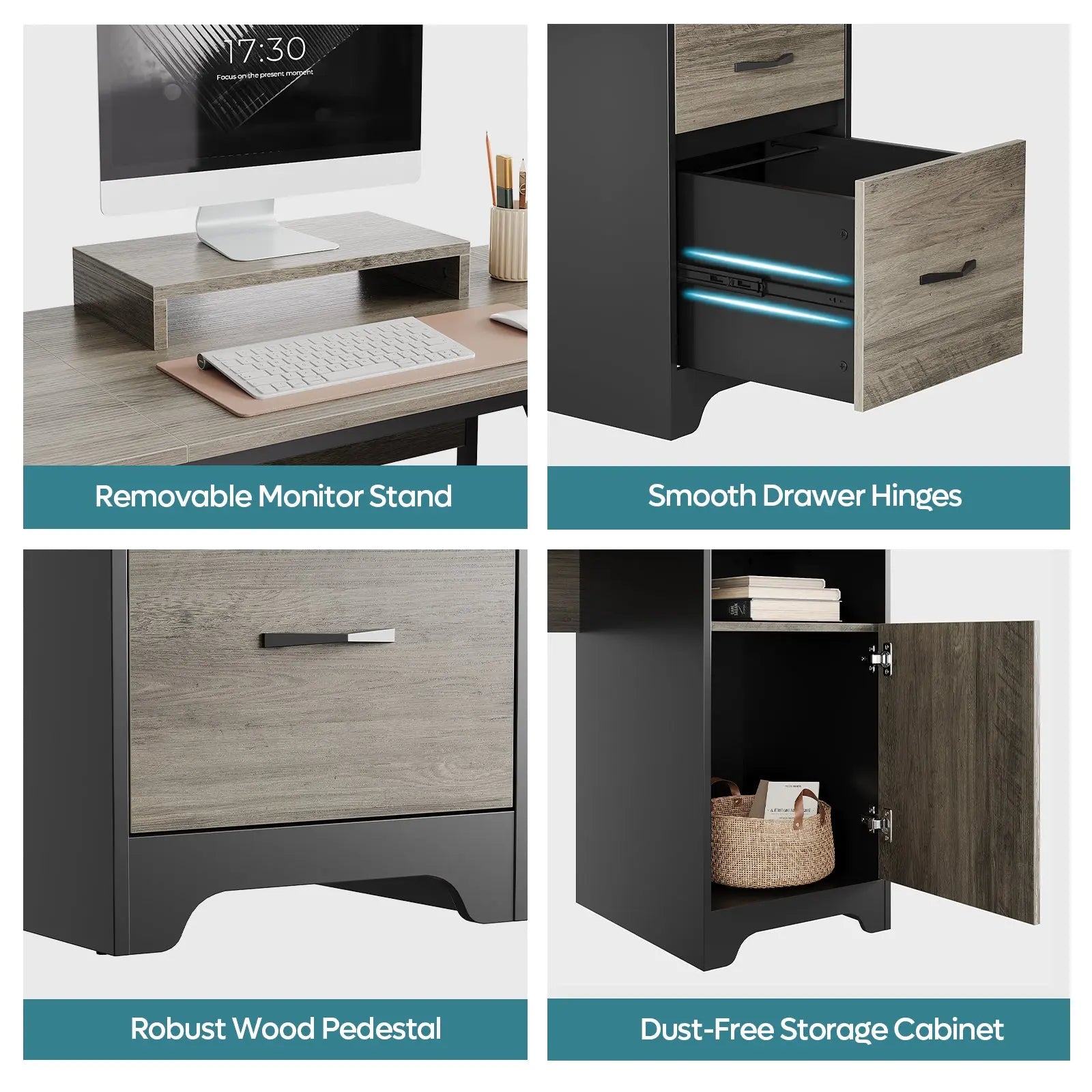 Bestier L Shaped Desk with File DrawersBestier 63" Farmhouse L Shaped Desk Office Computer Desk with Charging Station & Cabinet, Corner Desk with File Drawers for Home Office Bestier