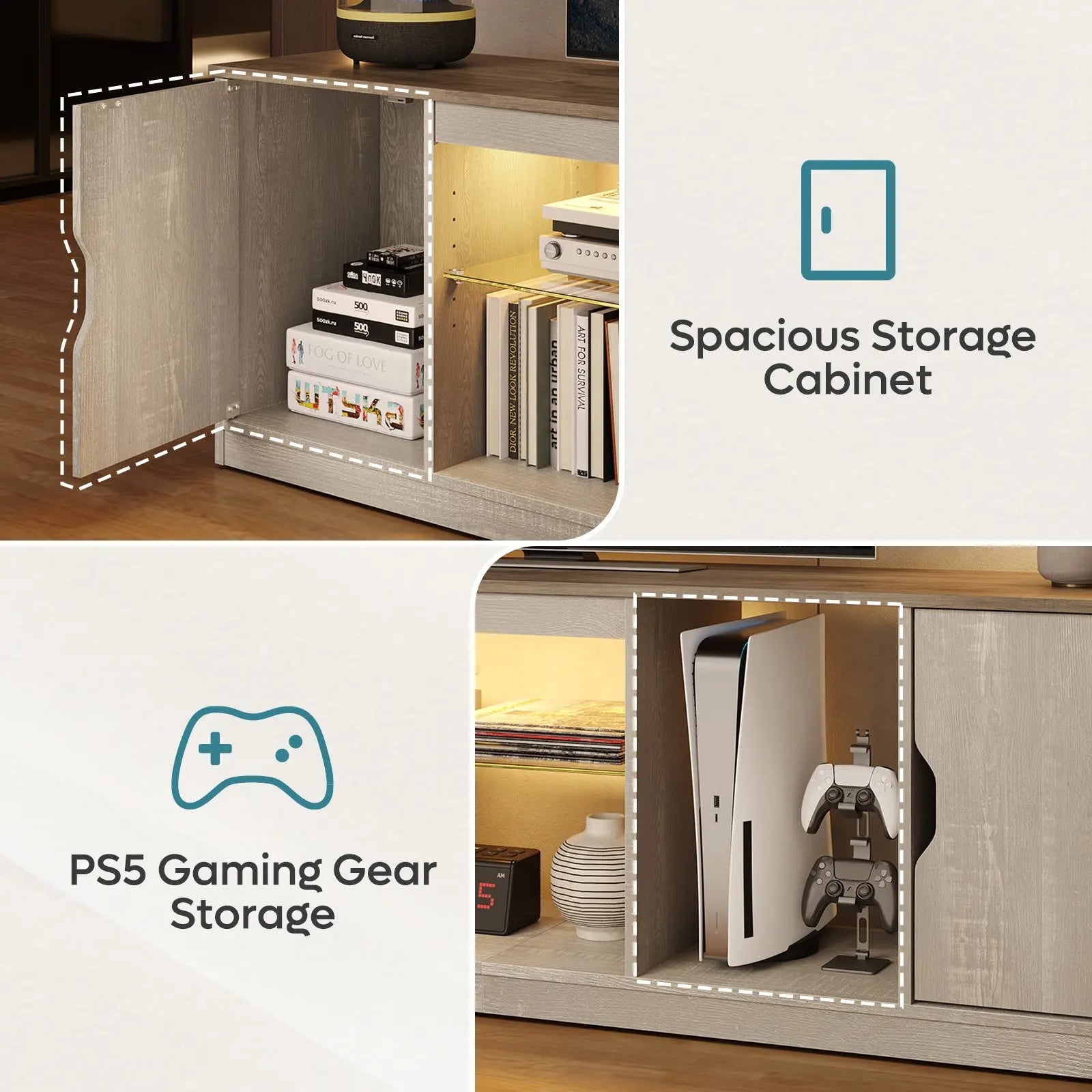 Bestier 70" TV stand: Spacious Storage Cabinet & PS5 Gaming Gear holder.