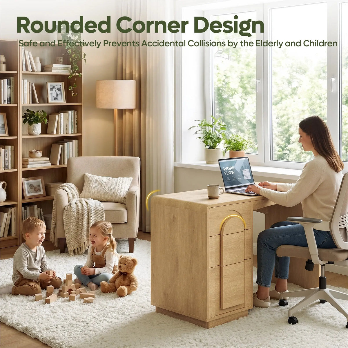Bestier 47" Home Office Desk with 3 Drawers, Executive Style, Natural Oak Bestier