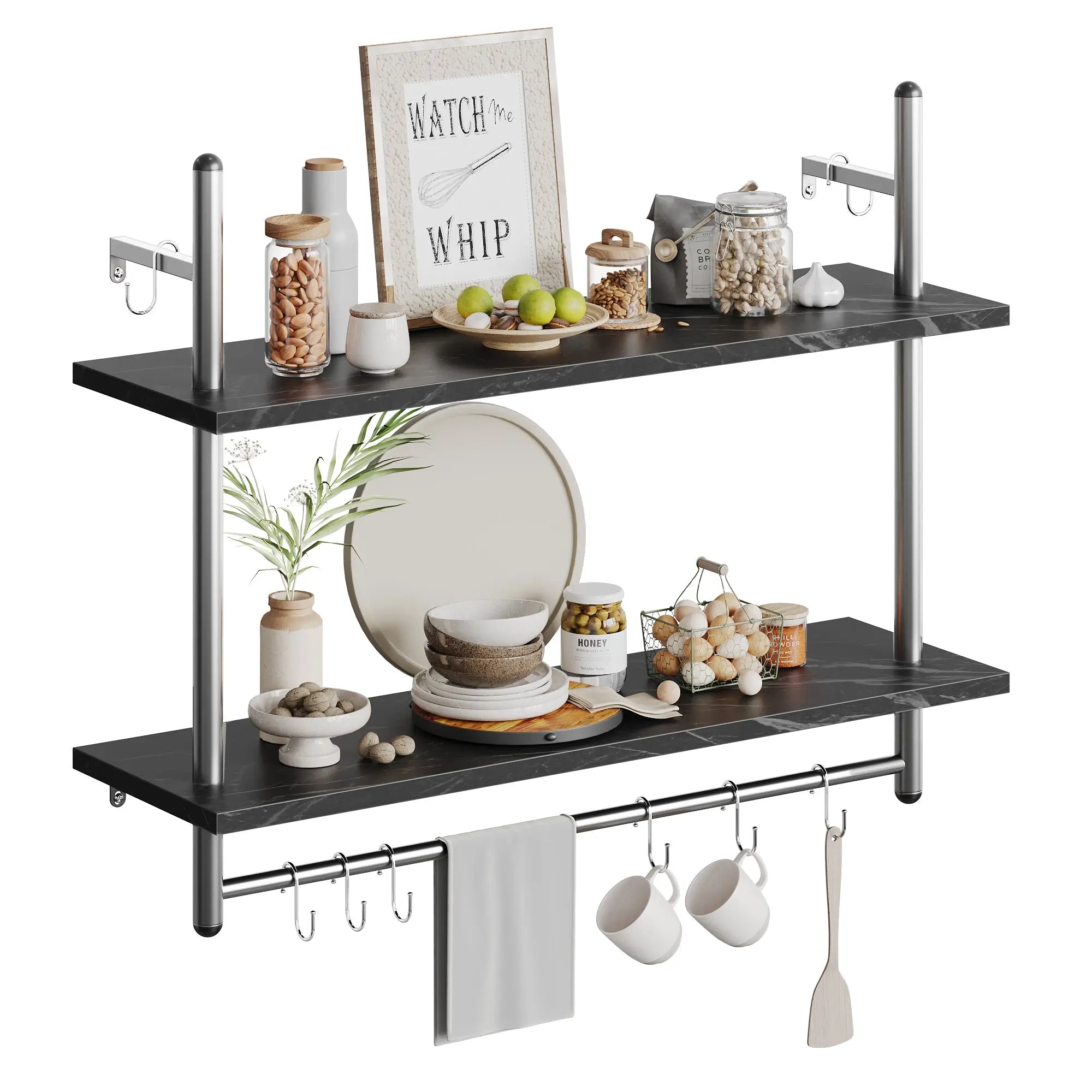 Bestier Industrial 2-Tier Wall-Mounted Bookshelf Plant Stand Shelf Baker's Racks with 8 S-Hooks Bestier