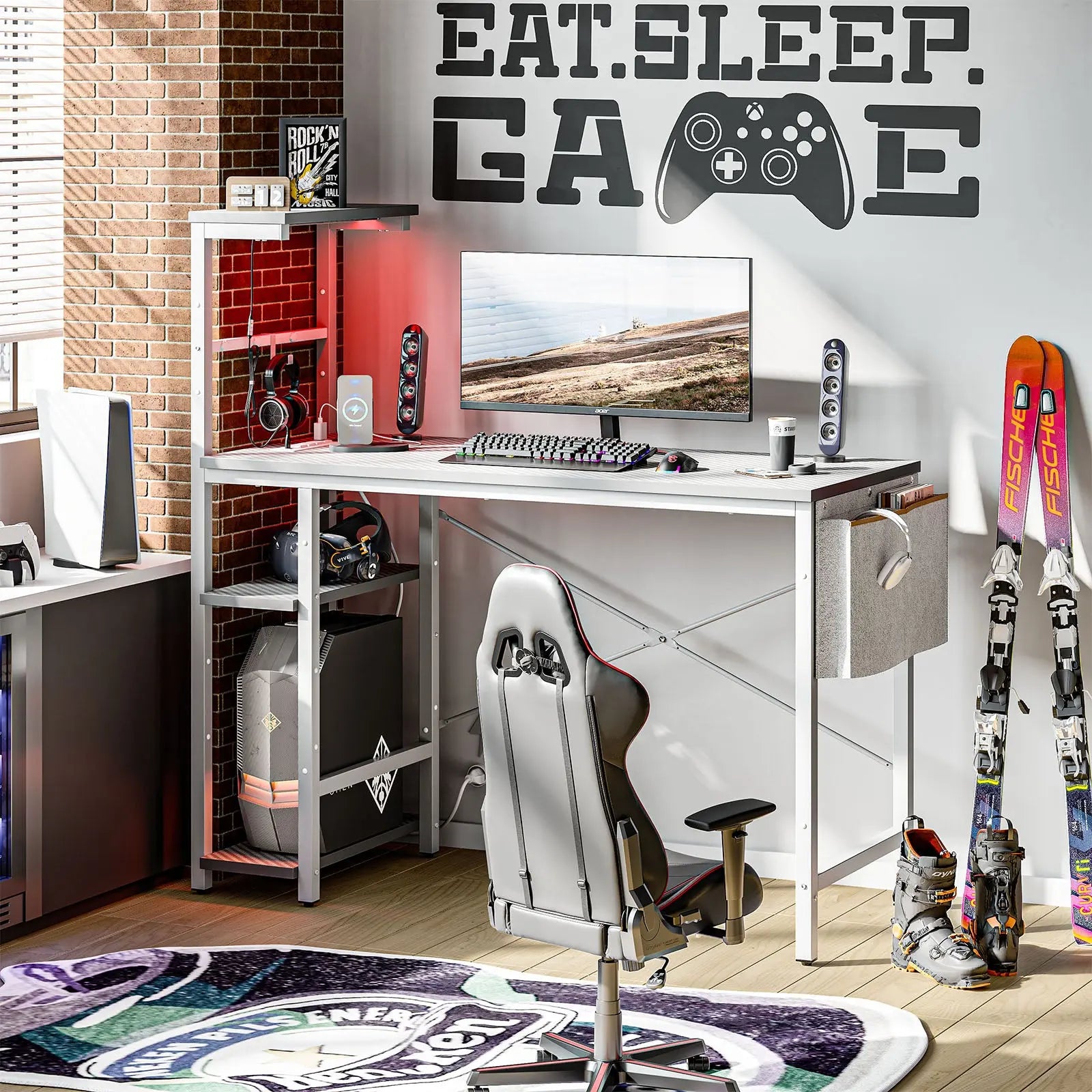 42-inch Gaming Desk with RGB Lights, Ergonomic Monitor Stand & Accessory Storage Bestier