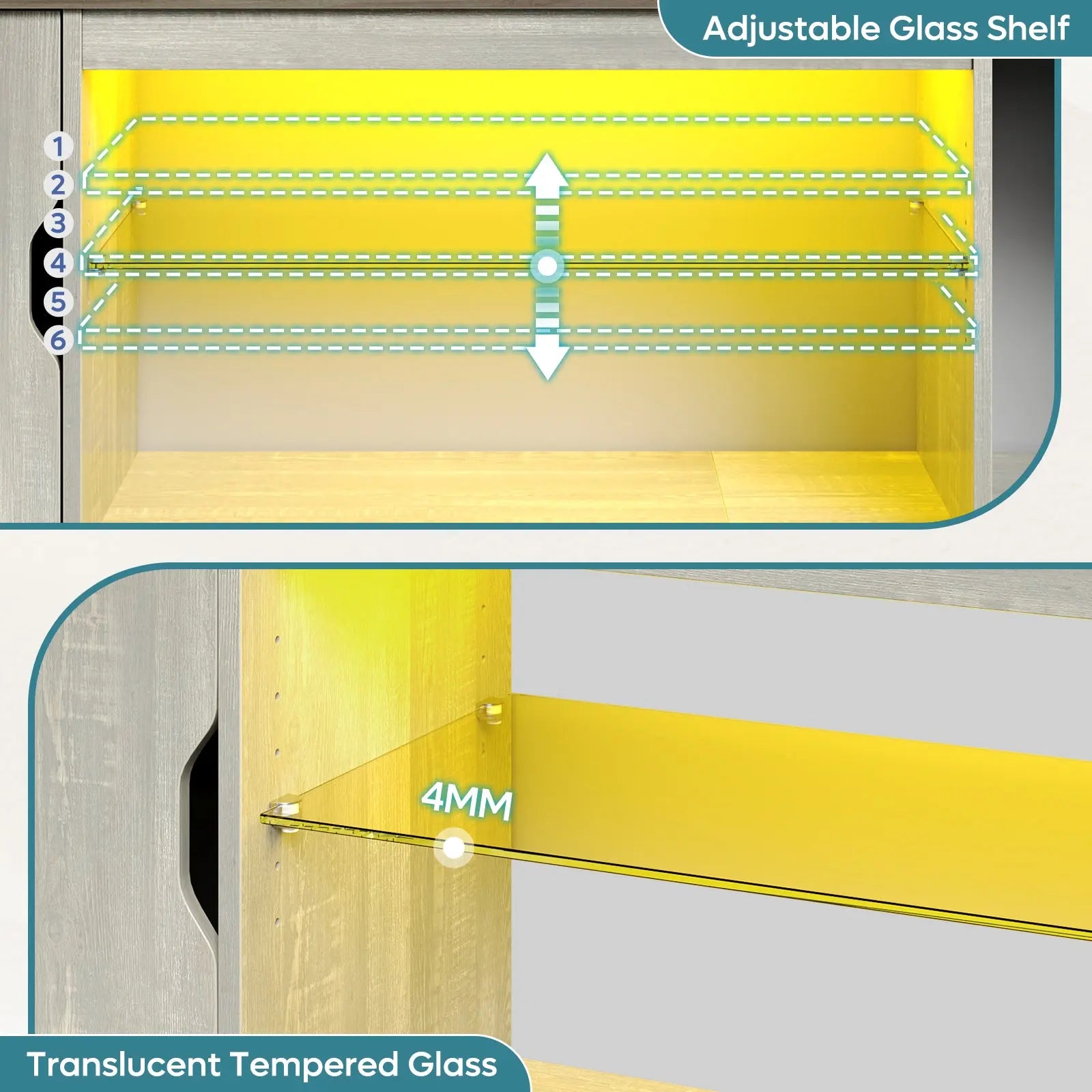 Bestier TV stand: adjustable 4mm translucent tempered glass shelves for storage