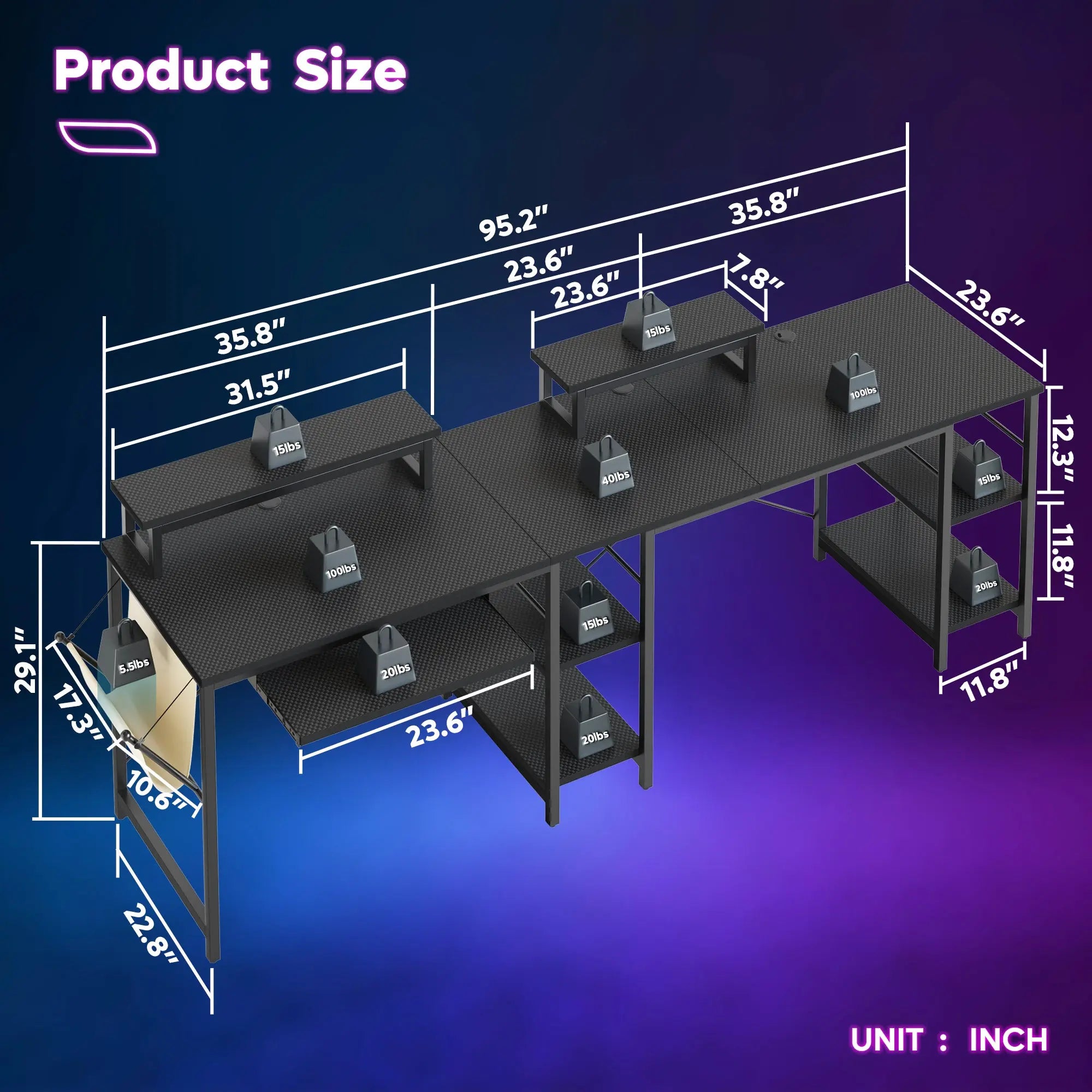 Bestier L Shaped Gaming Desk or 2 Person Long Table with Shelves Monitor Stand and Keyboard Tray Bestier