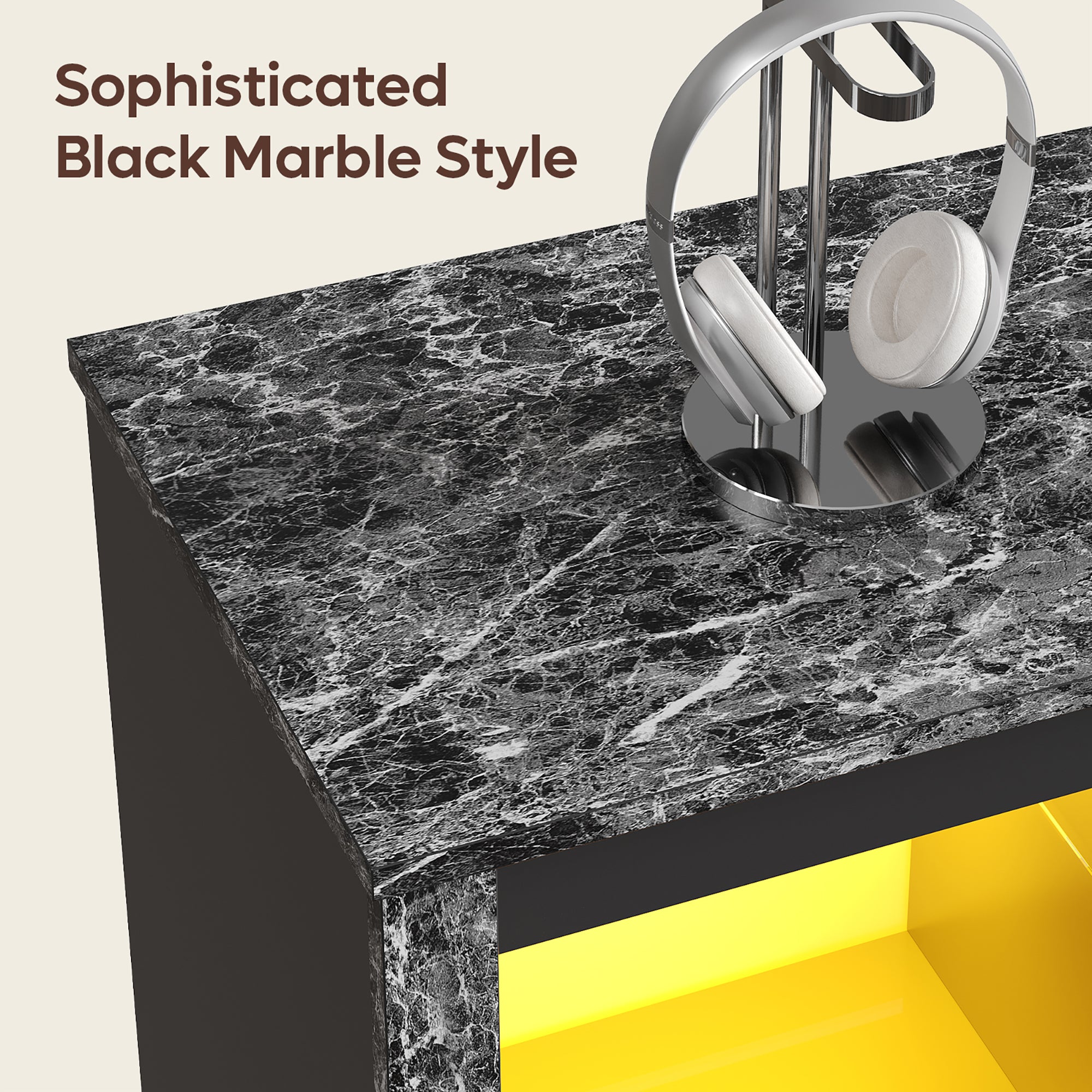 Bestier LED TV Stand for TVs up to 70", Entertainment Center with Storage Shelves, Black Marble