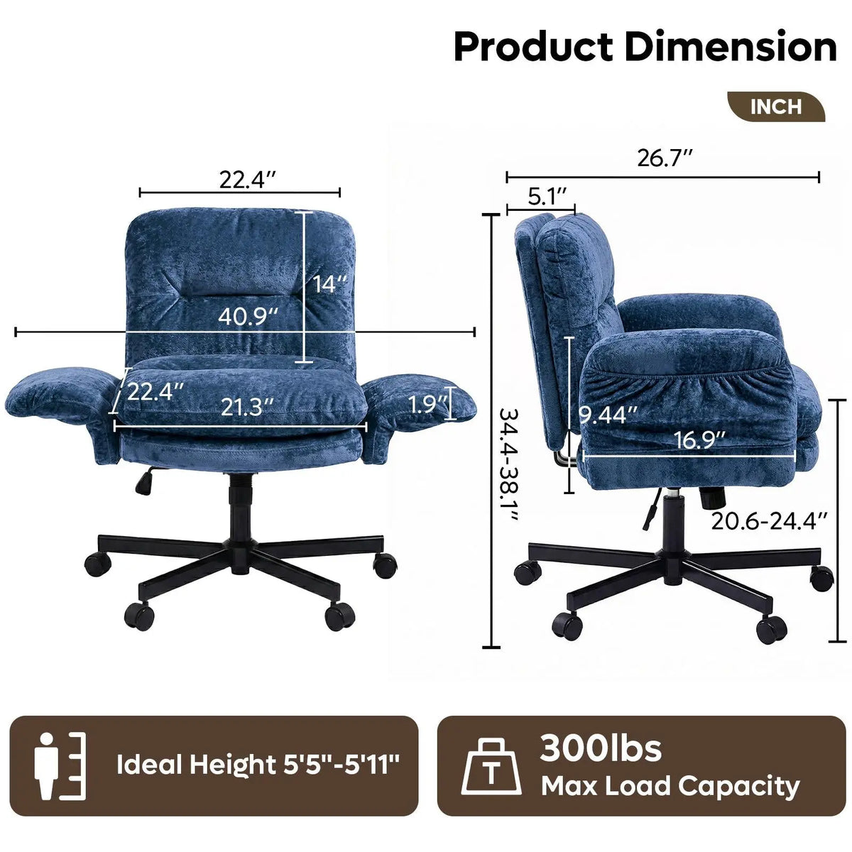 Bestier Ergonomic Office Chair for Desk - 360° Rotating Swivel Functional Posture Chair with Flip-Up Armrests, Criss Cross Base for Home Office, Vanity Use, Rotating Swivel Chair Bestier