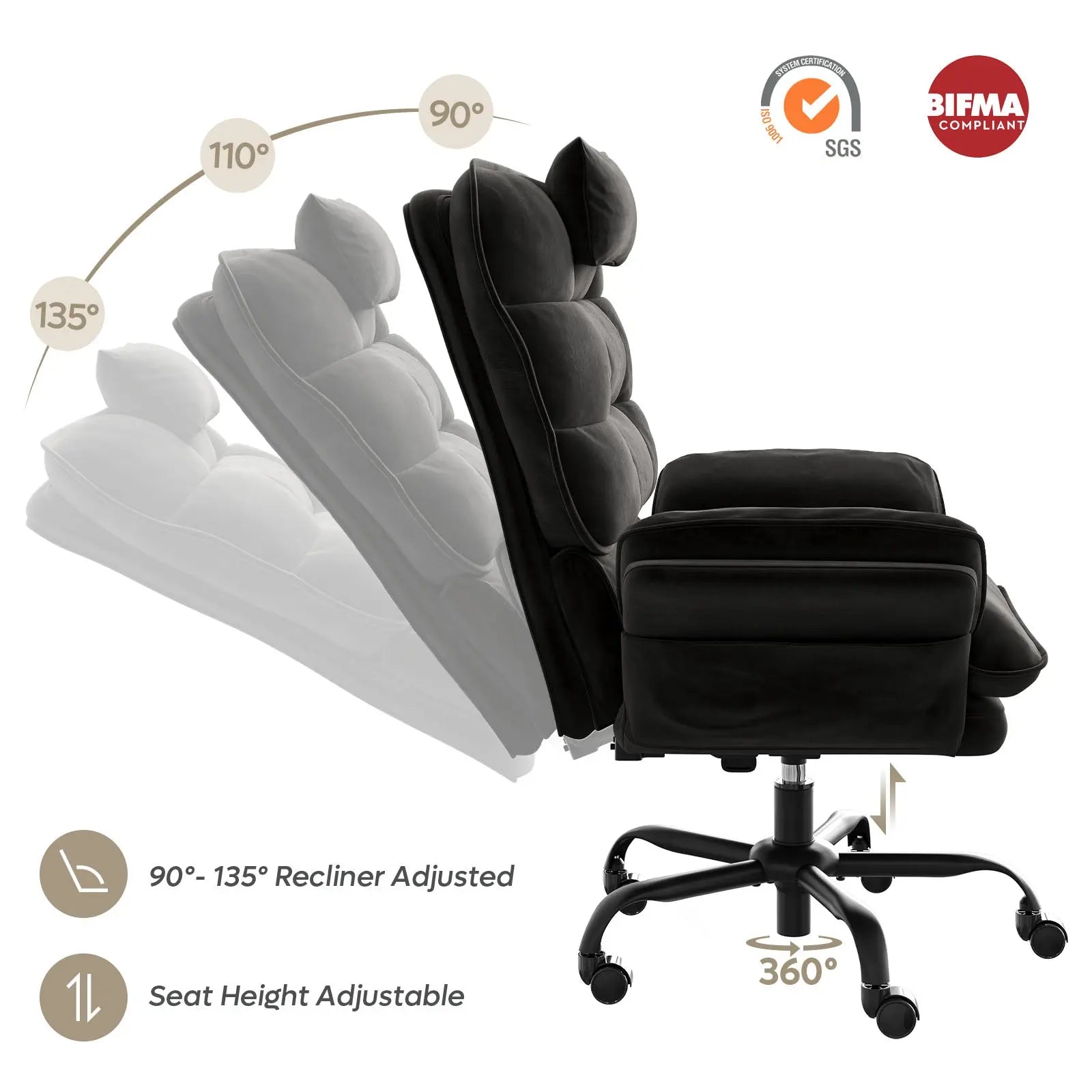 Bestier Big and Tall Executive Office Chair with Flip-Up Arms for Adults, Adjustable Height, Reclining Office Chair with Headrest & Side Pockets Bestier