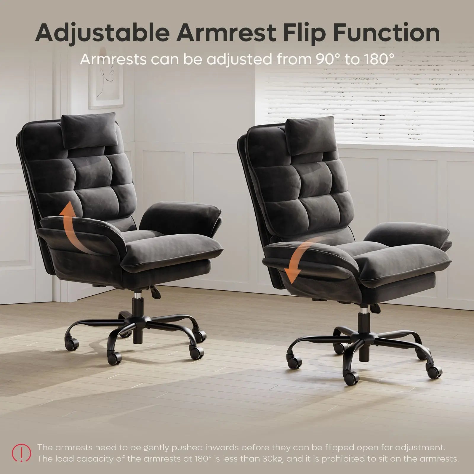 Bestier Big and Tall Executive Office Chair with Flip-Up Arms for Adults, Adjustable Height, Reclining Office Chair with Headrest & Side Pockets Bestier