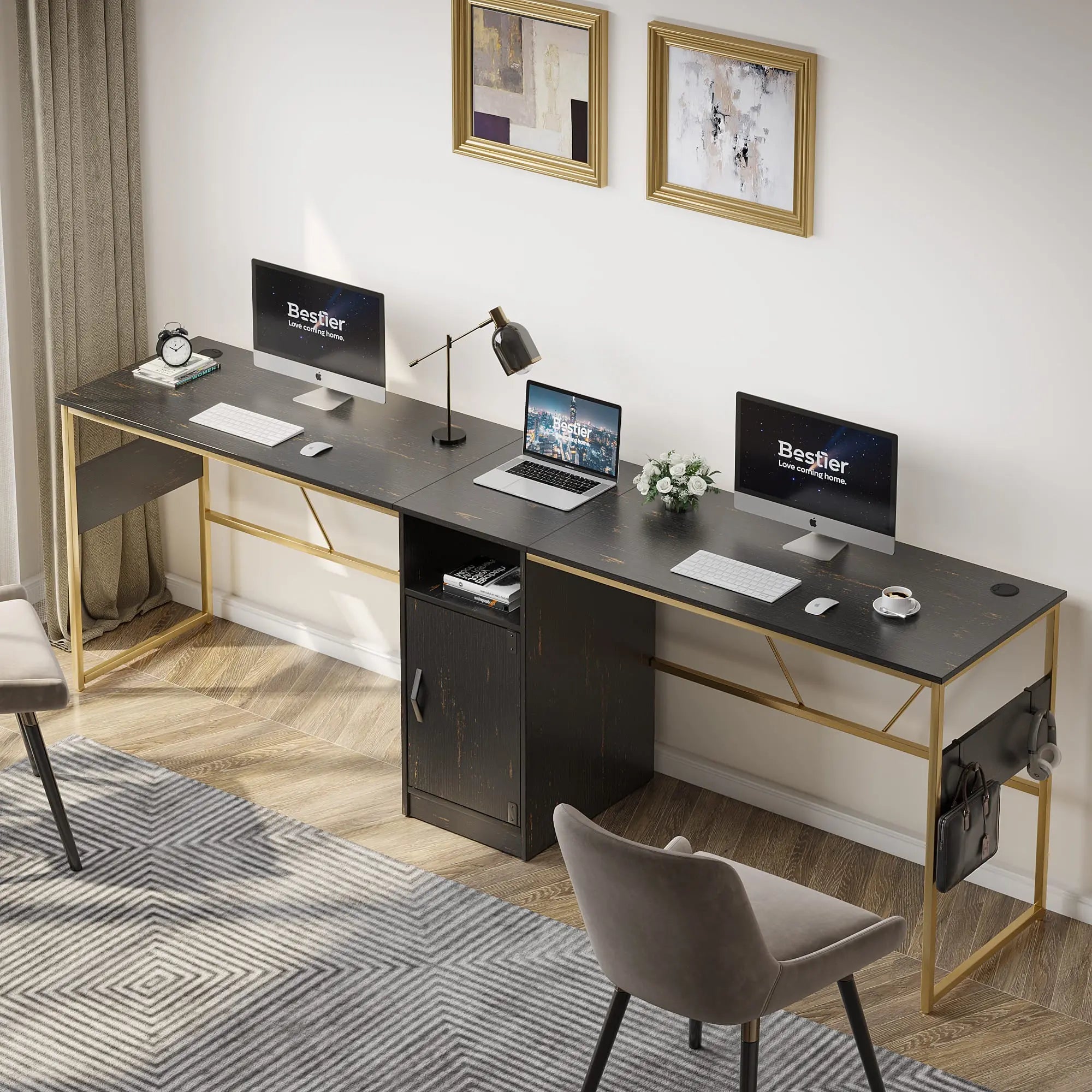 Bestier L Shaped Desk 95" Computer Corner Desk Long Table with Storage for Home Office Bestier
