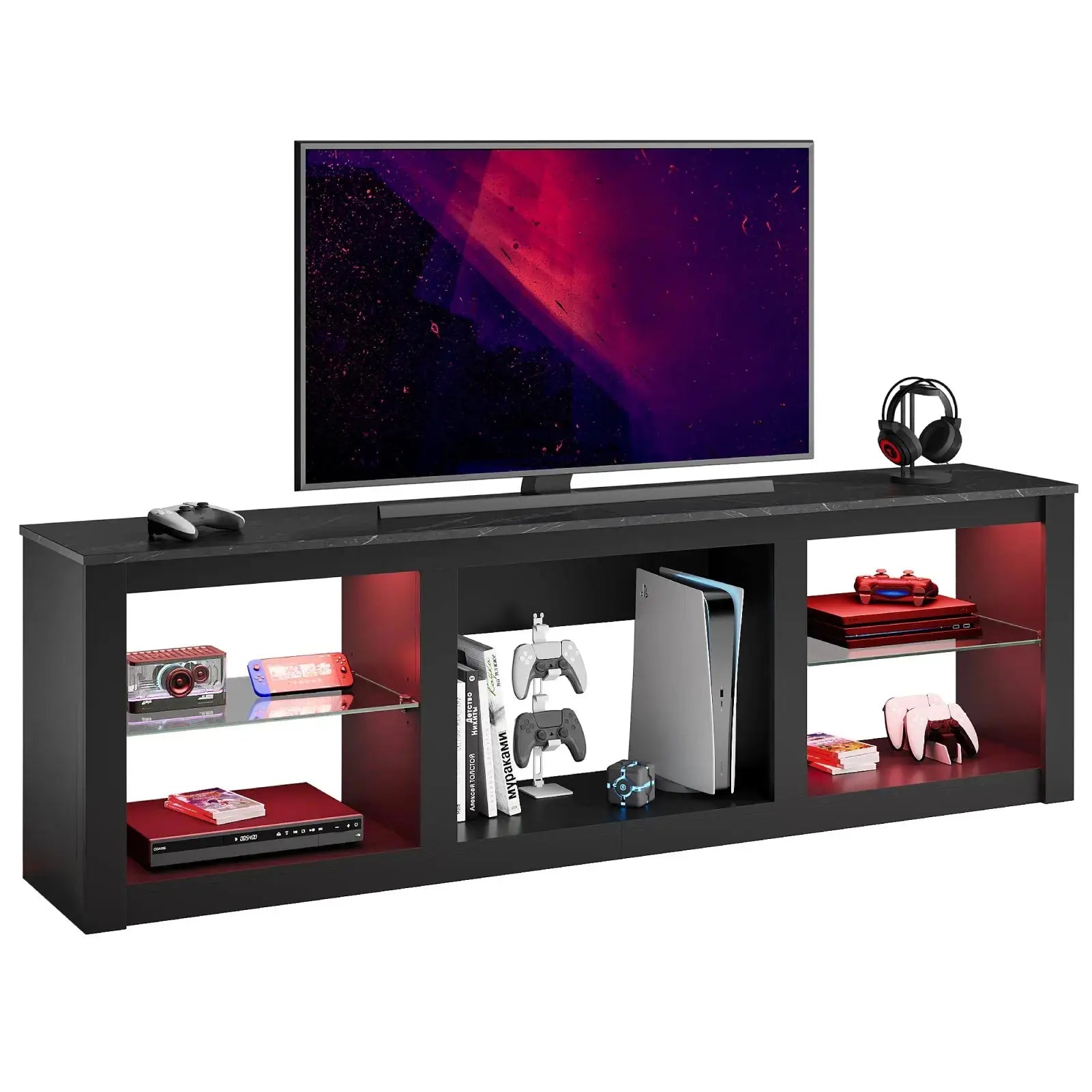 Bestier 70 Inch Fireplace TV Stand for TV up to 75", LED Entertainment Center with 23" Electric Fireplace Media Console Table for Living Room with Glass Shelves Bestier