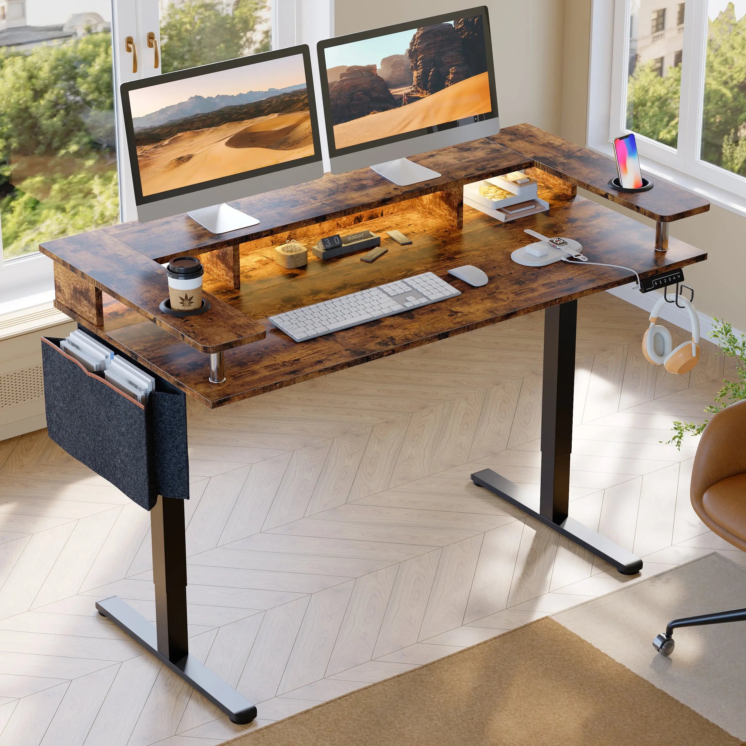 Bestier 58 inch adjustable standing desk with monitor stand and LED light