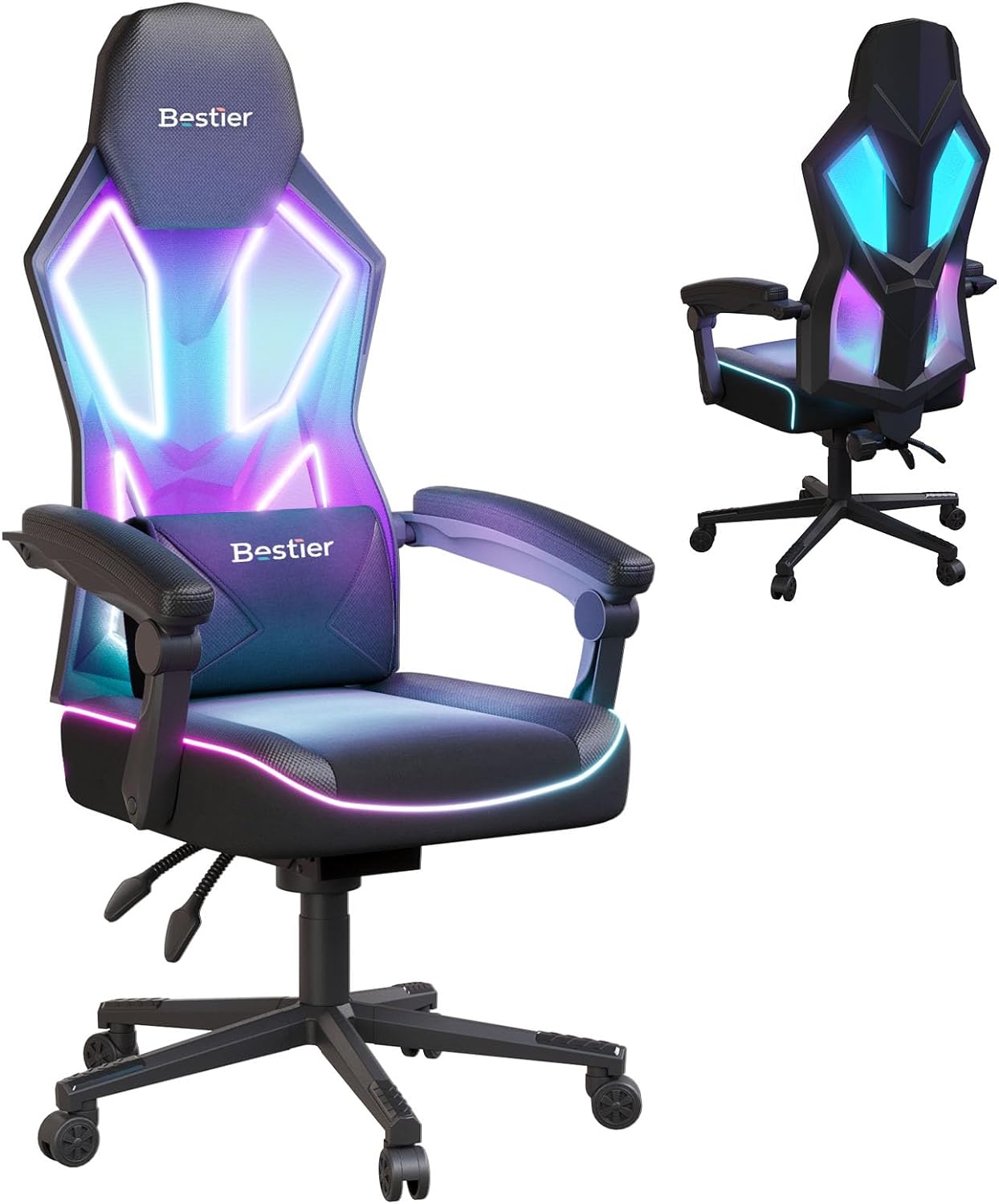 Bestier Gaming Chair with RGB LED Lights and Adjustable Lumbar Support Bestier